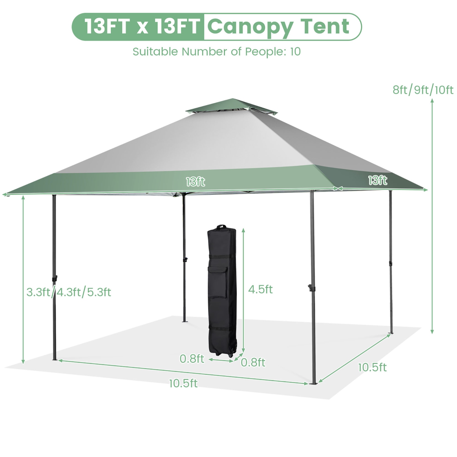 Costway 13x13ft Patio Pop-Up Gazebo Canopy Tent Instant Sun Shelter Outdoor Wheeled Bag