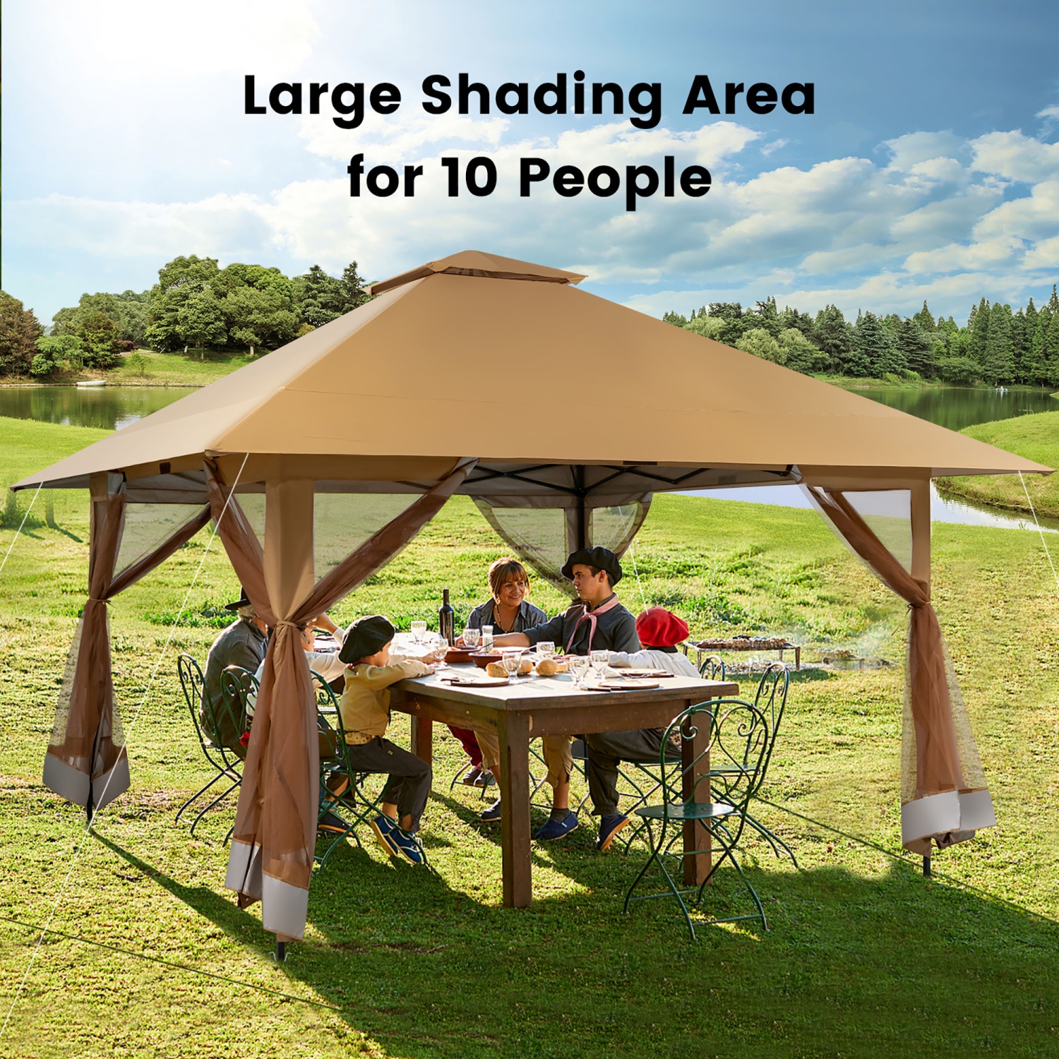 Costway 13x13ft Pop-up Instant Canopy Tent Mesh Sidewall UV50+ Adjust Outdoor Patio