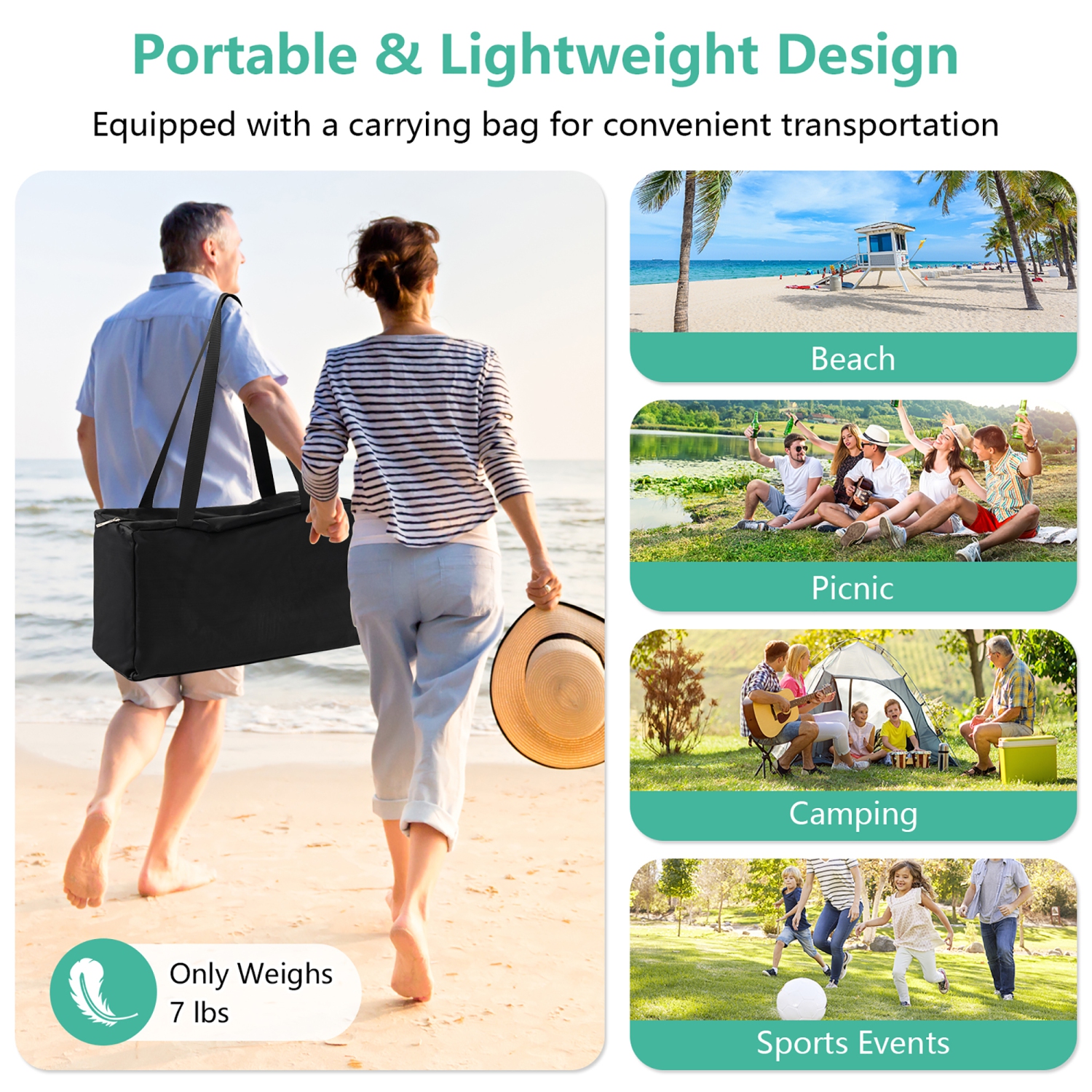 Costway 20 x 20 FT Beach Sunshade Canopy UPF50+ with Carry Bag & 8 Sandbags & Shovel