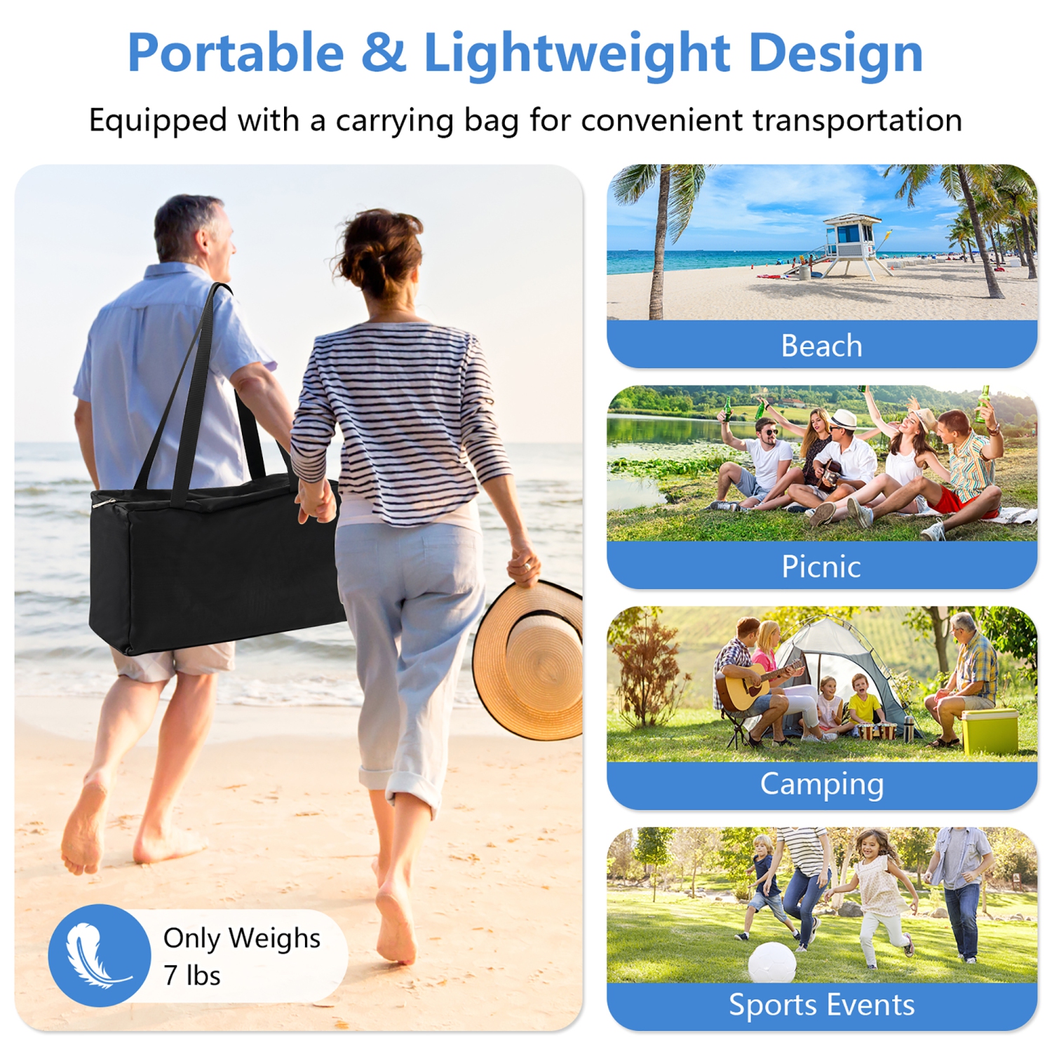 Costway 20 x 20 FT Beach Sunshade Canopy UPF50+ with Carry Bag & 8 Sandbags & Shovel