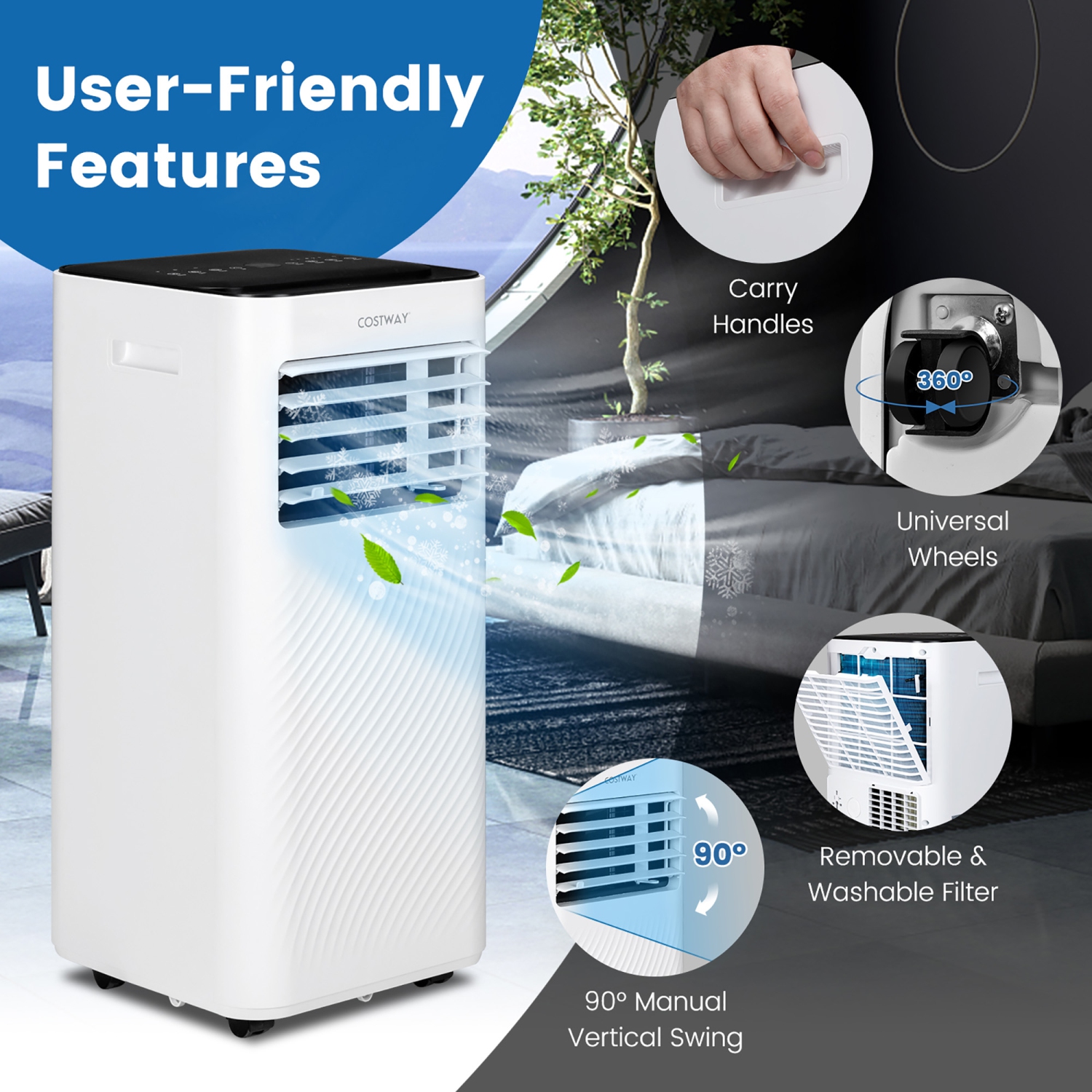 Costway 8000 BTU Portable Air Conditioner 4-in-1 AC Unit with Cool Fan Dehum Sleep Mode