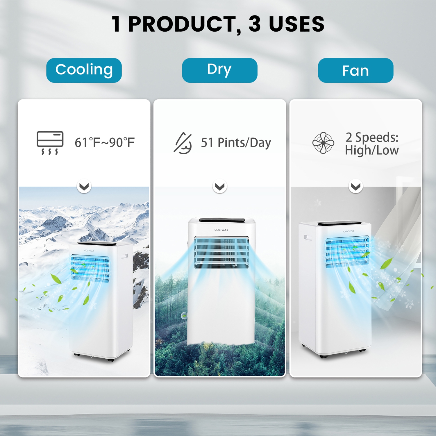 Costway 10000 BTU Portable Air Conditioner3-in-1 AC Unit with Cool Fan Dehum Sleep Mode