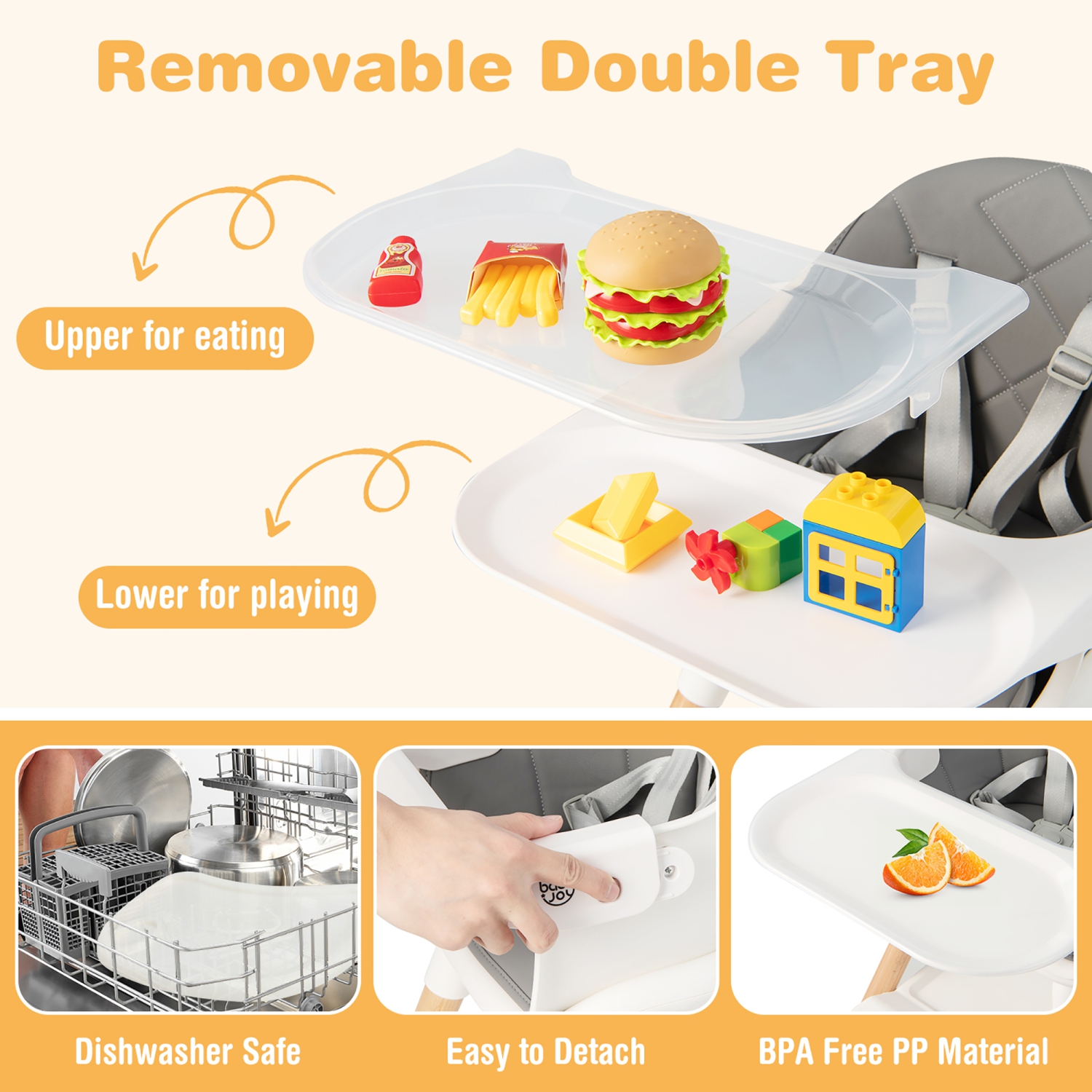 Costway 6-in-1 Convertible Wooden Baby Highchair Infant Feeding Chair with Removable Tray