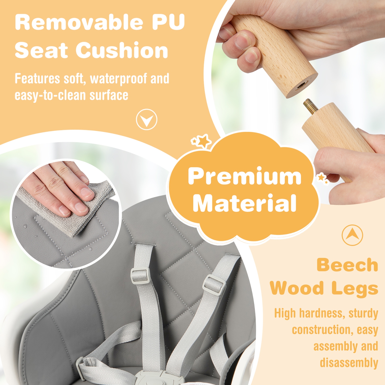 Costway 6-in-1 Convertible Wooden Baby Highchair Infant Feeding Chair with Removable Tray