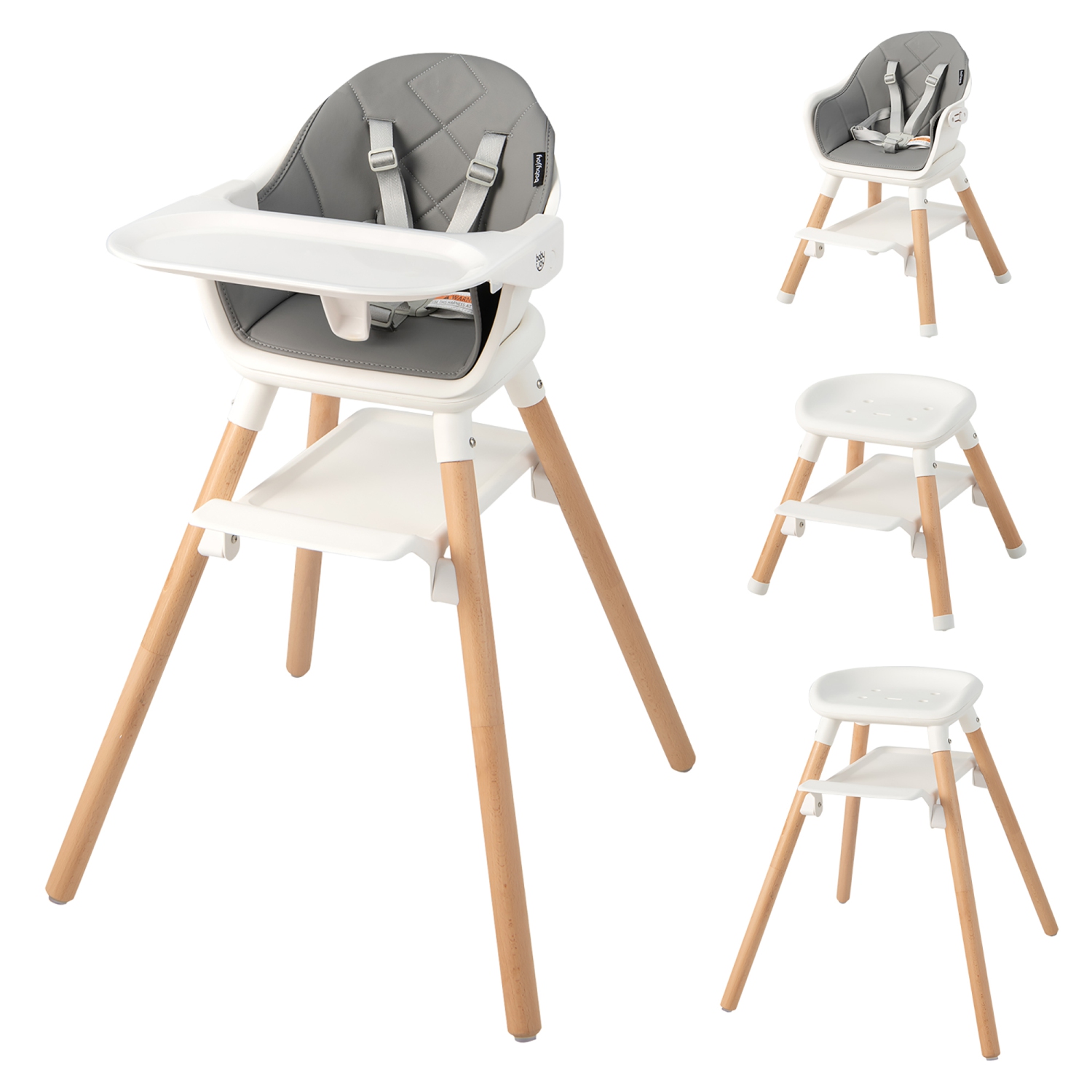 Costway 6-in-1 Convertible Wooden Baby Highchair Infant Feeding Chair with Removable Tray