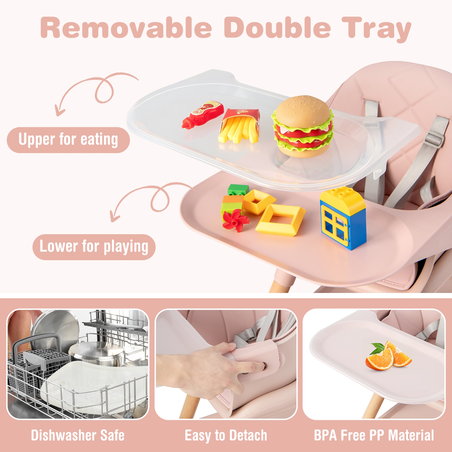 Chaise haute convertible 6-en-1 en bois pour bébé de Costway avec plateau amovible