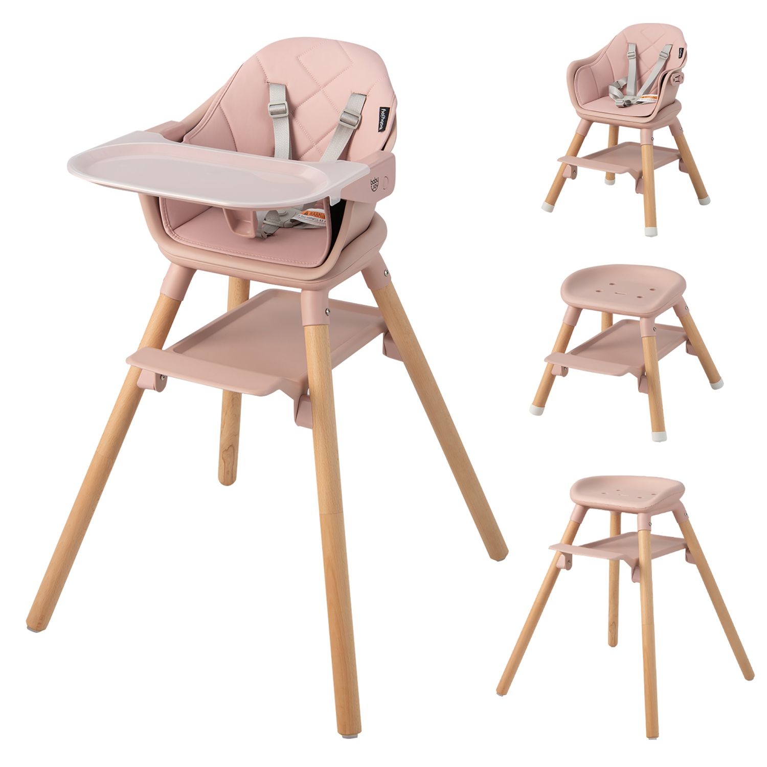 Chaise haute convertible 6-en-1 en bois pour bébé de Costway avec plateau amovible