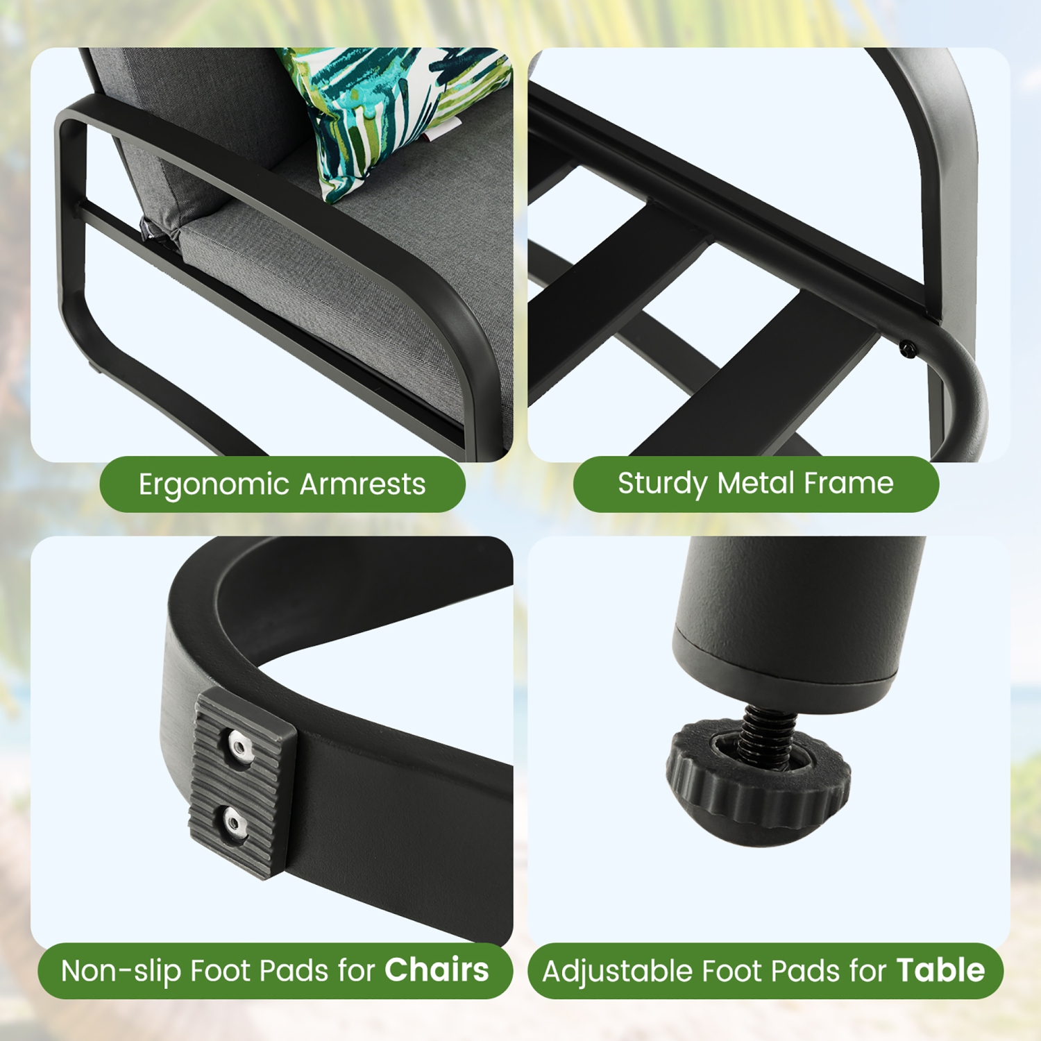 Costway 3pcs Patio Bistro Conversation Set DPC Tabletop Metal Cushioned Chairs Outdoor