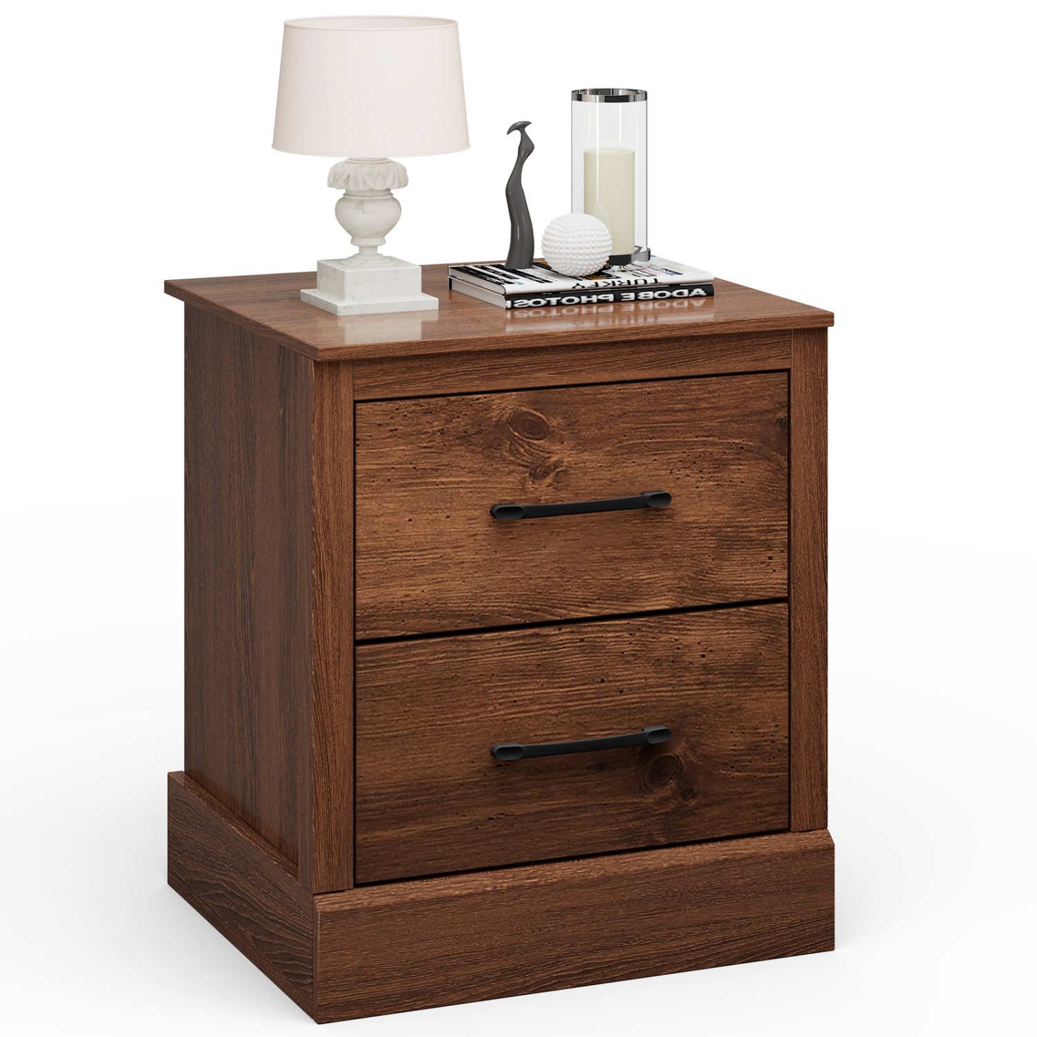Costway 2 Drawer Nightstand Bedside Table Compact Sofa End Table