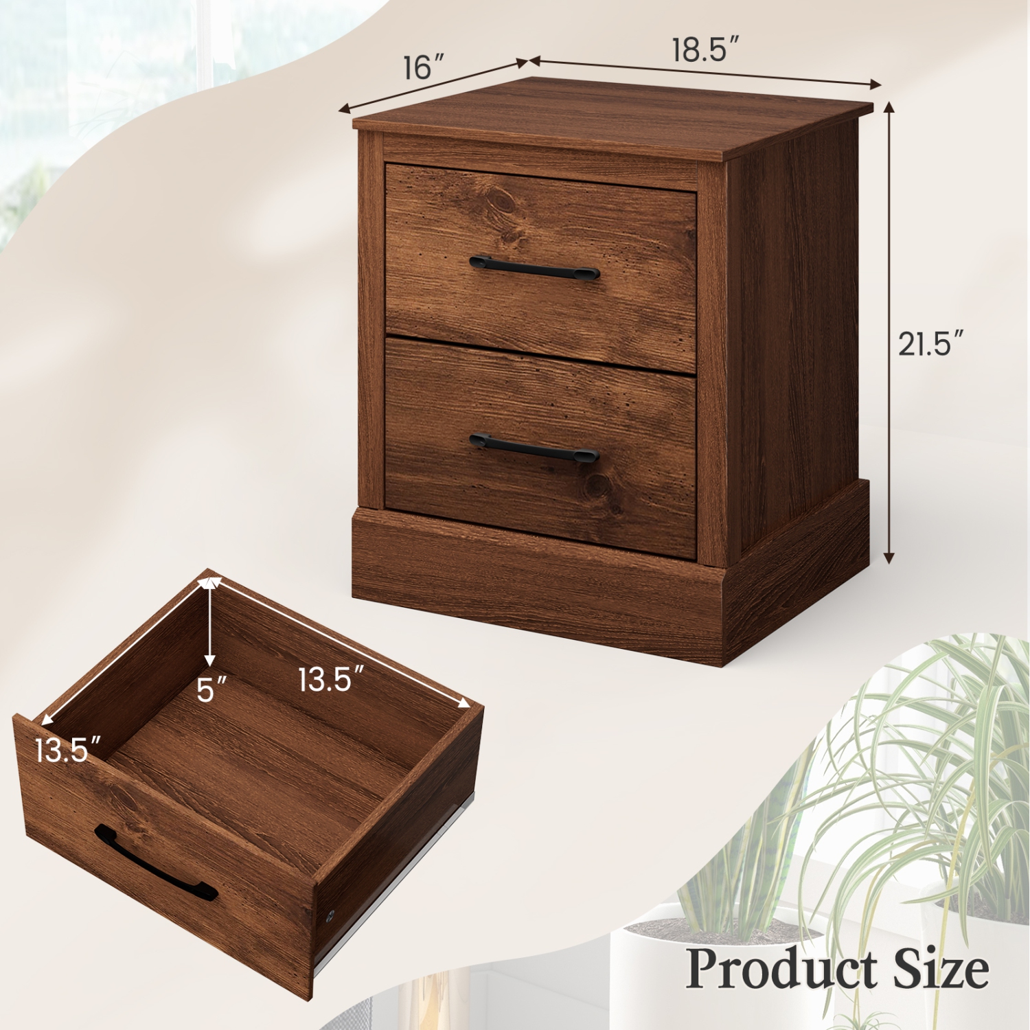 Costway 2 Drawer Nightstand Bedside Table Compact Sofa End Table