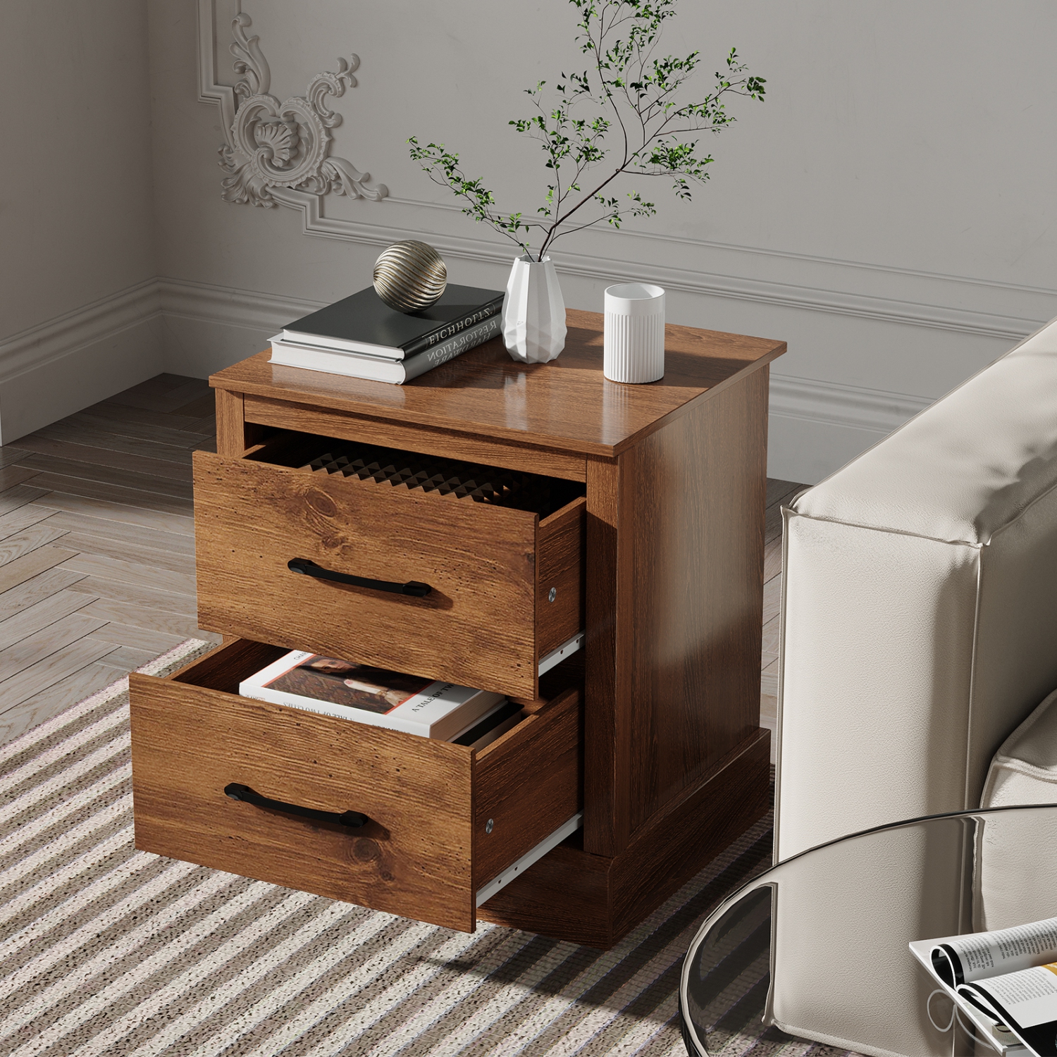 Costway 2 Drawer Nightstand Bedside Table Compact Sofa End Table