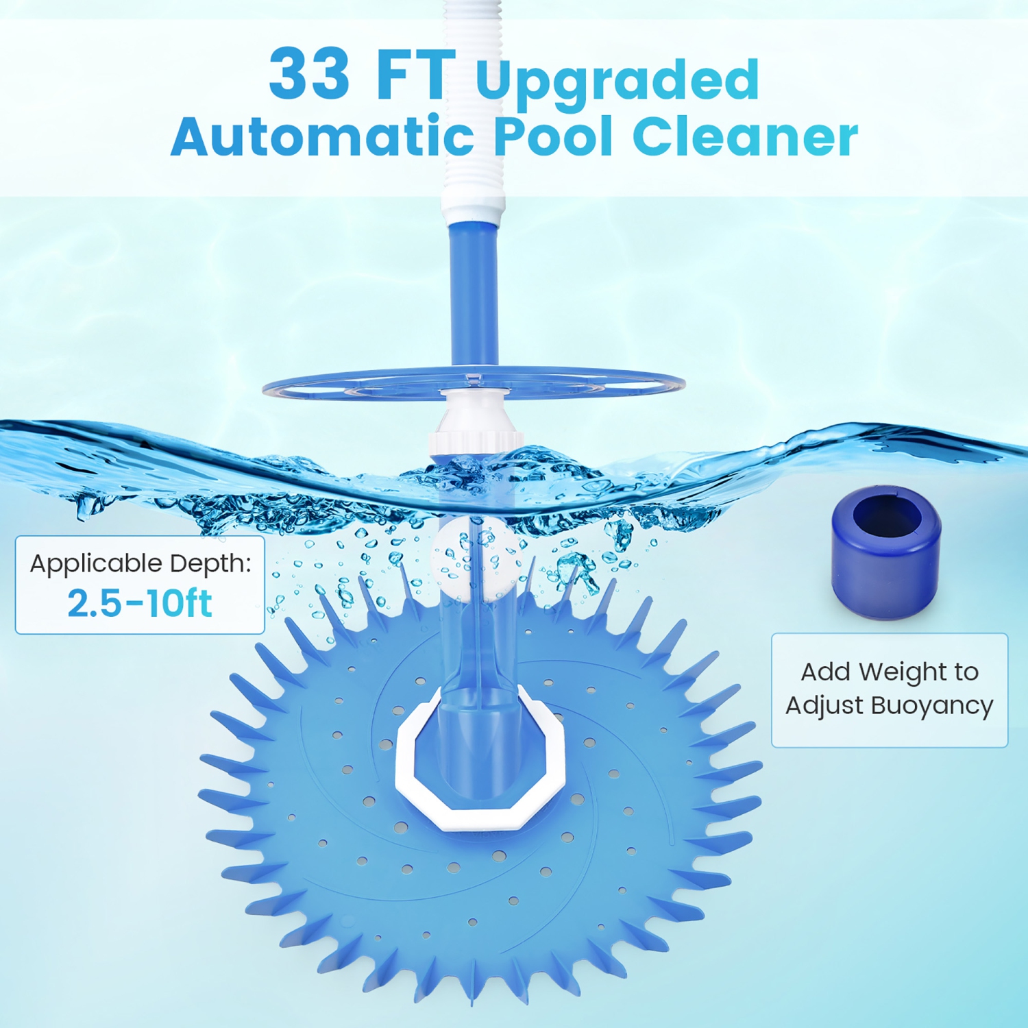 Costway Upgraded Automatic Pool Cleaner Swimming Pool Vacuum Sweeper with10 Extension Hose