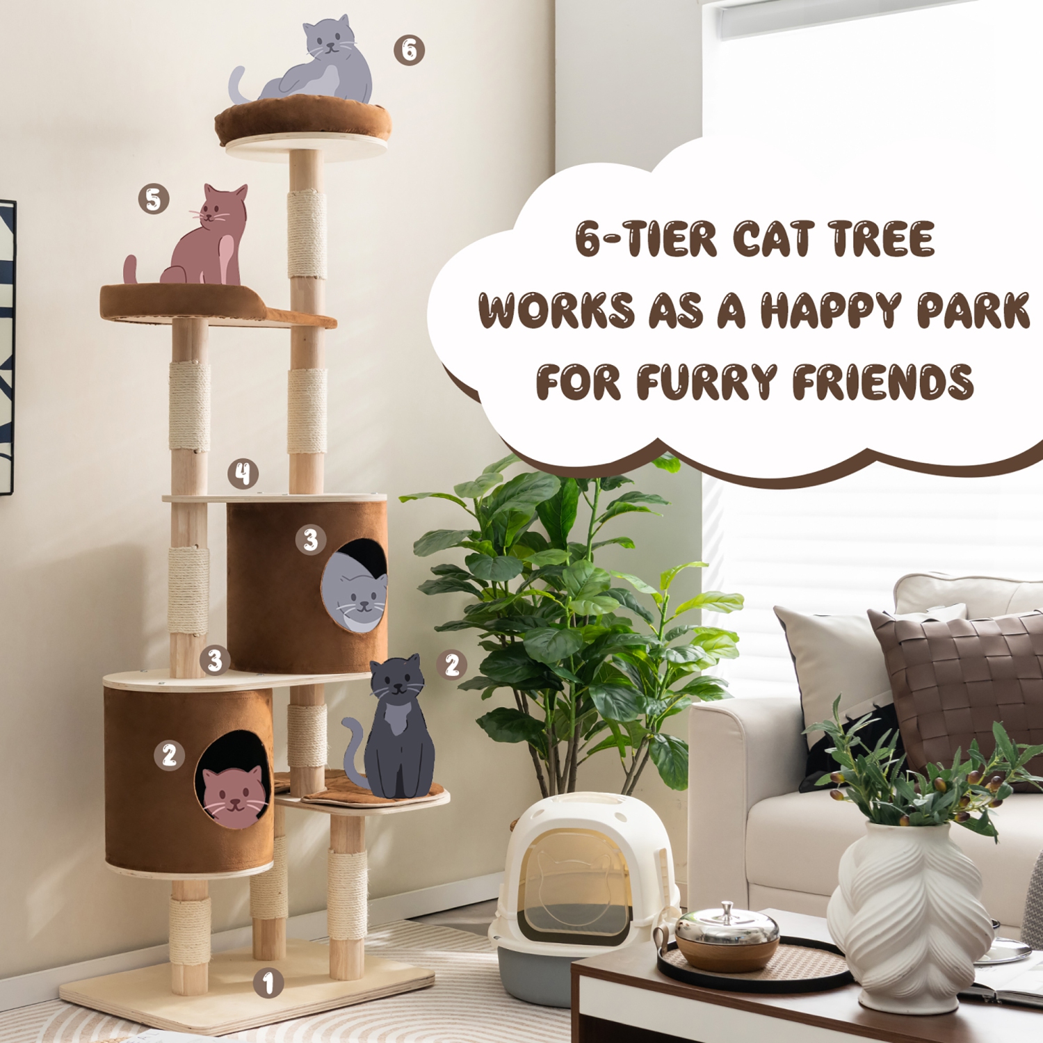Costway 75" Multi-layer Wooden Cat Tree Indoor Tower Activity Play Center with 2 Condos