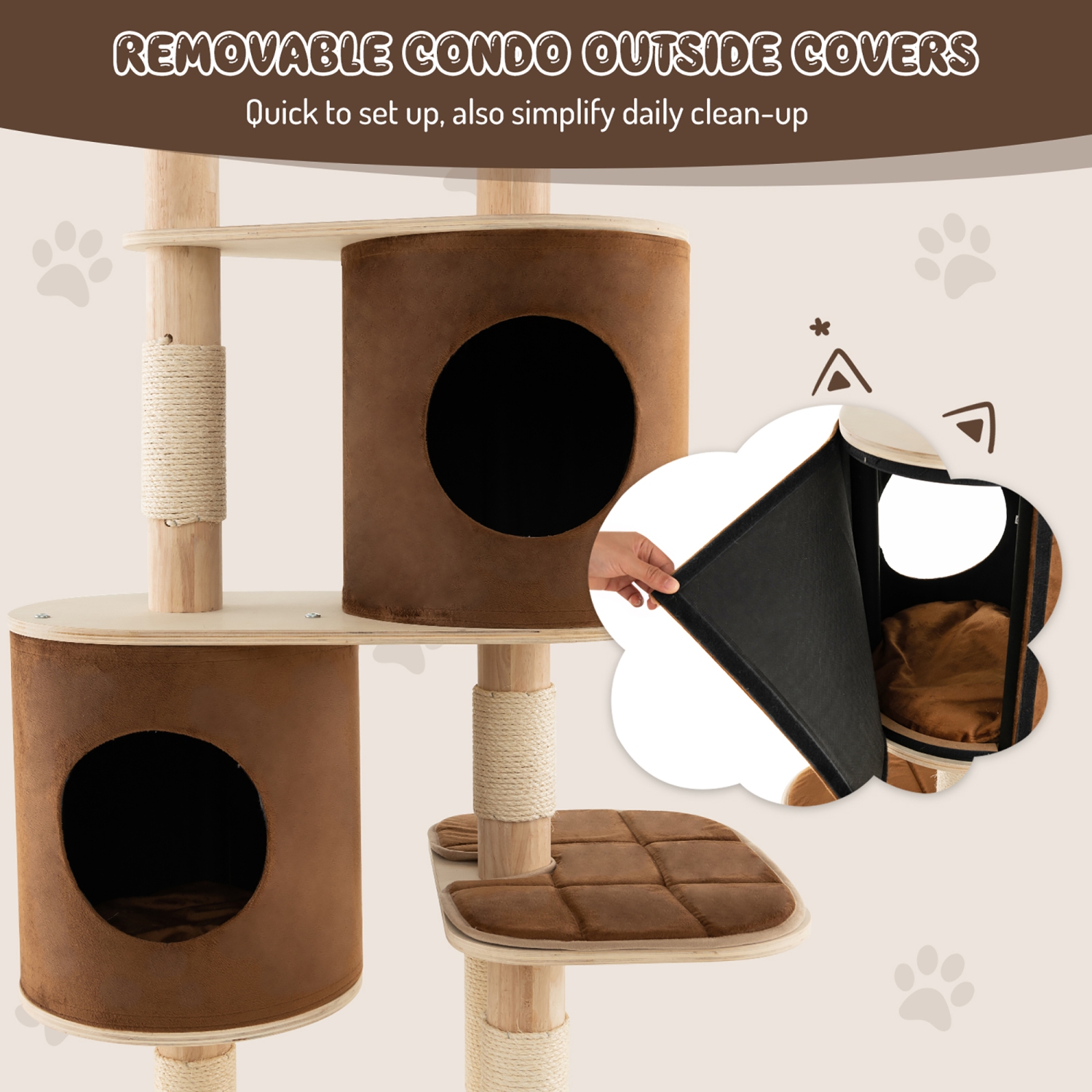 Costway 75" Multi-layer Wooden Cat Tree Indoor Tower Activity Play Center with 2 Condos