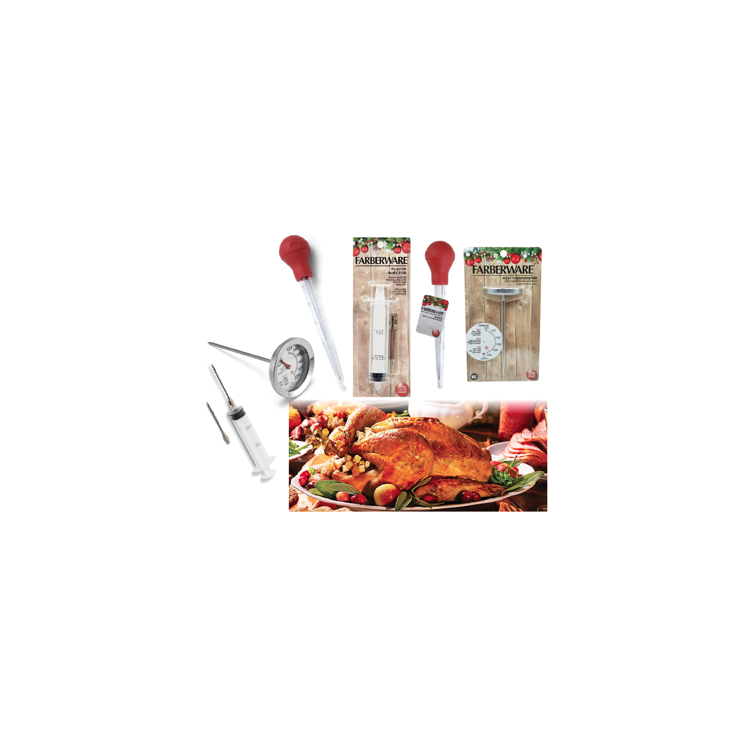 Farberware 3-Piece Flavor Injector, Thermometer & Baster Turkey Prep Set Bundle
