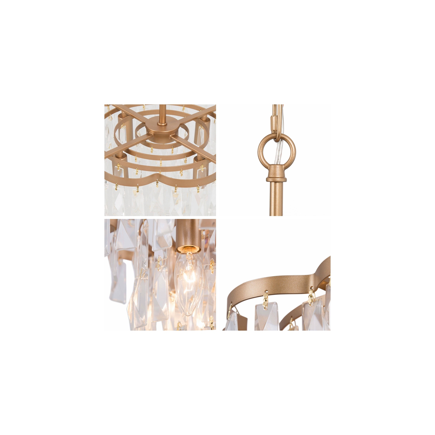 Modern Gold Bedroom Chandelier, 4-Light Empire Gold Mid-century Glam with Tiered Crystal Modern/Contemporary LED Dry rated Chandelier