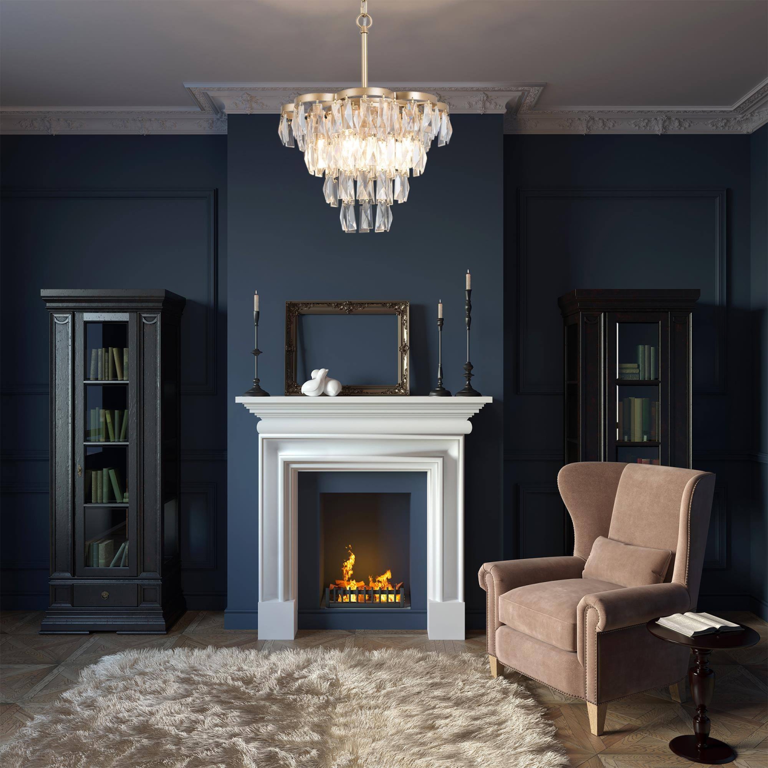 Modern Gold Bedroom Chandelier, 4-Light Empire Gold Mid-century Glam with Tiered Crystal Modern/Contemporary LED Dry rated Chandelier