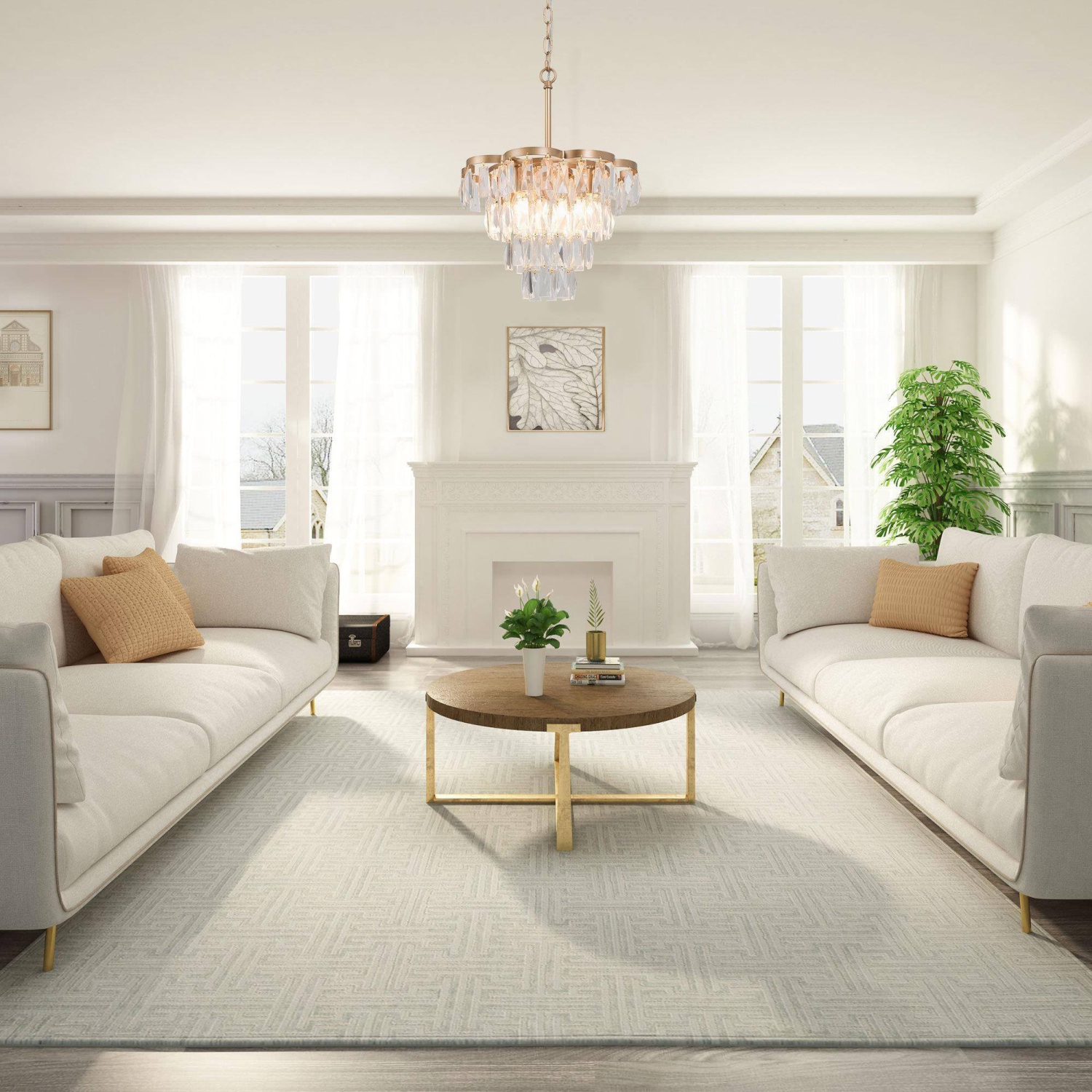 Modern Gold Bedroom Chandelier, 4-Light Empire Gold Mid-century Glam with Tiered Crystal Modern/Contemporary LED Dry rated Chandelier