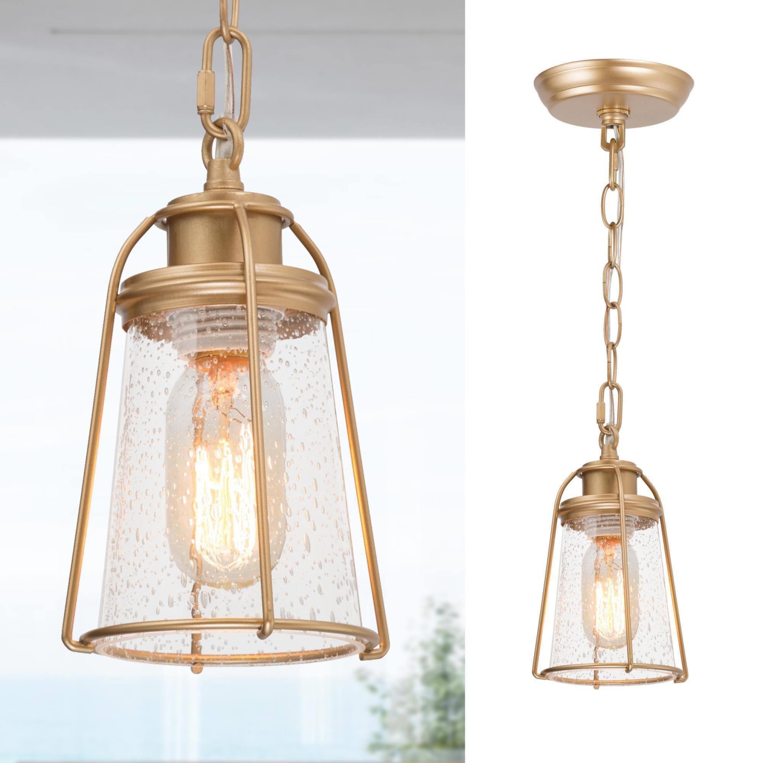 Farmhouse Gold Bell Pendant Light, 1-Light Modern Mini Bedroom Ceiling Pendant Light