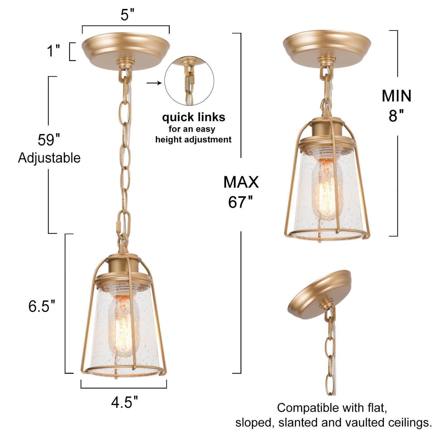 Farmhouse Gold Bell Pendant Light, 1-Light Modern Mini Bedroom Ceiling Pendant Light