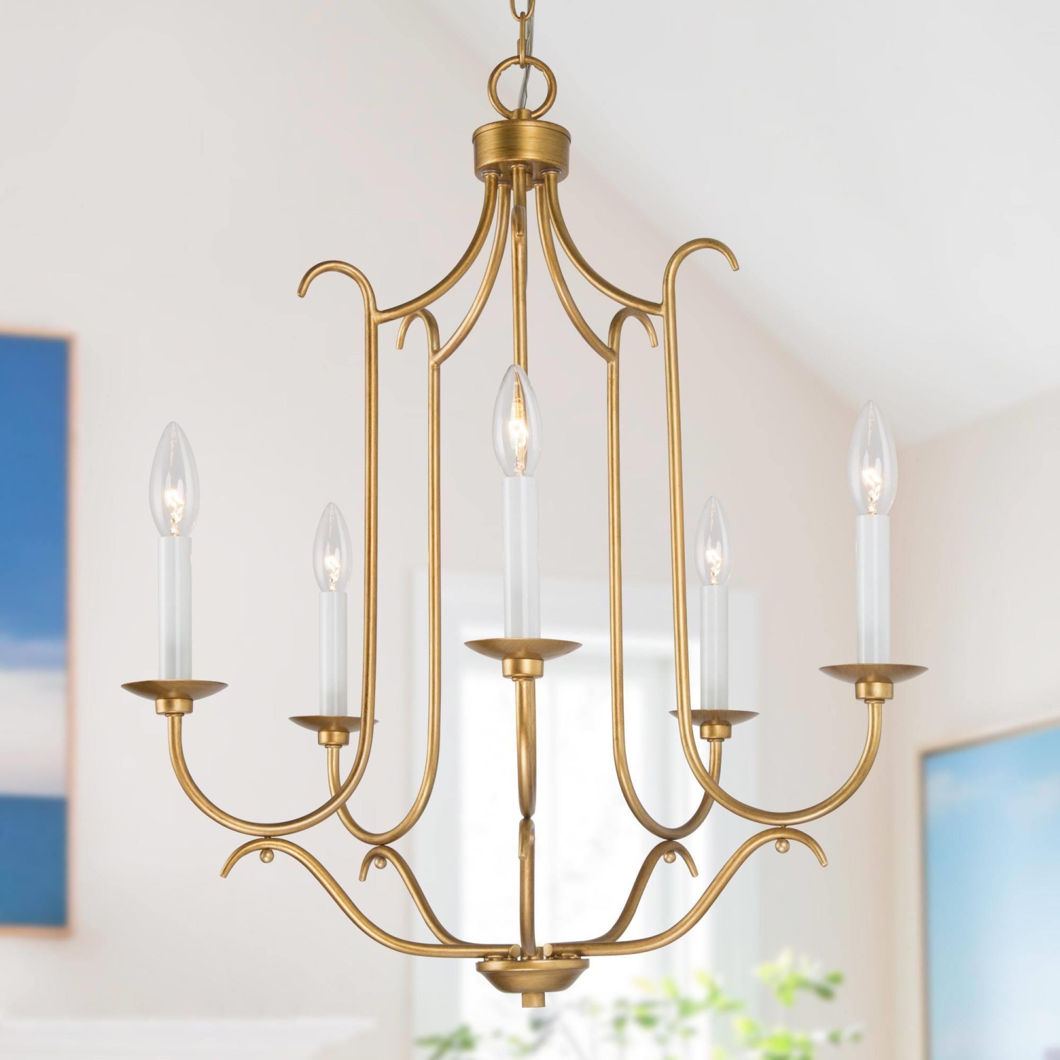 Modern Gold Dining Room Chandelier, 6-light Island Chandelier Ceiling Light with Candlestick Style