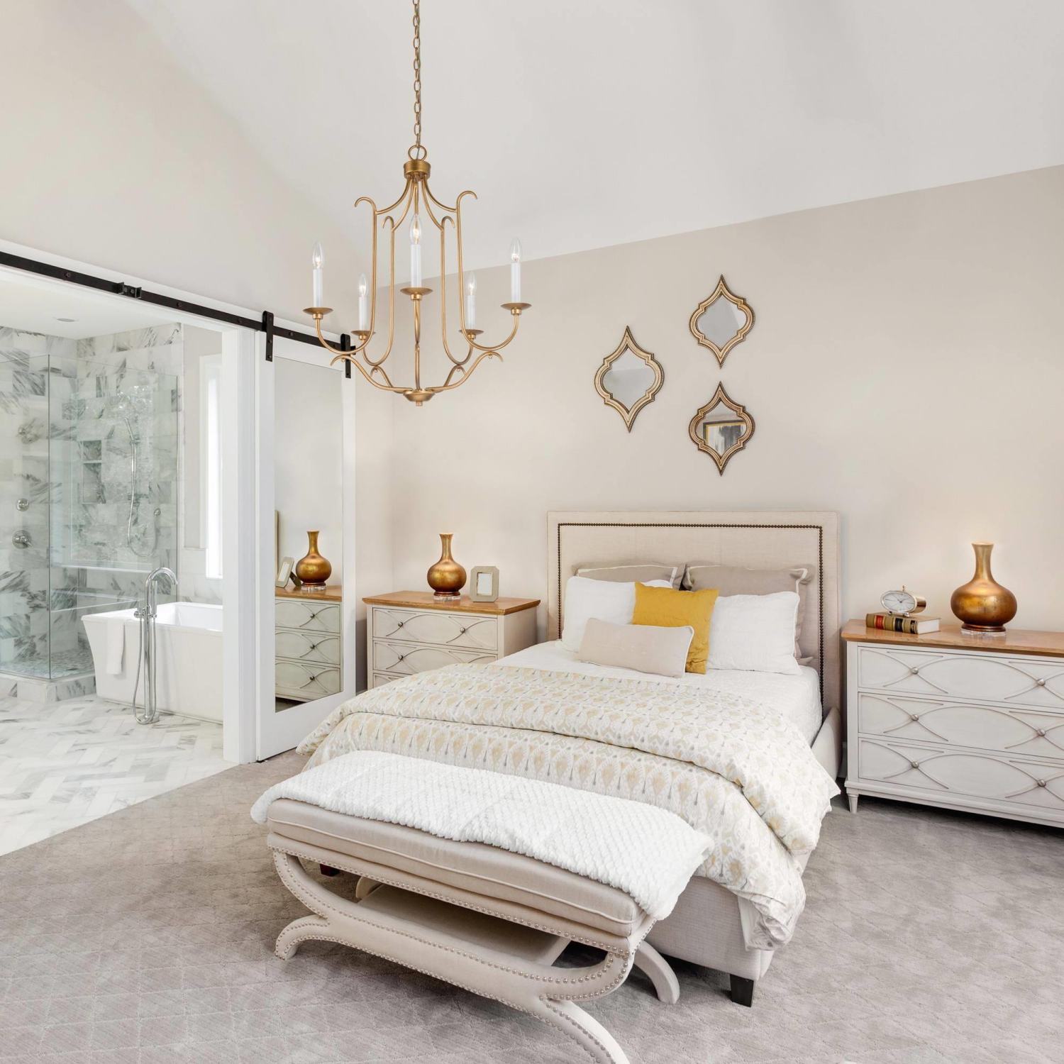 Modern Gold Dining Room Chandelier, 6-light Island Chandelier Ceiling Light with Candlestick Style