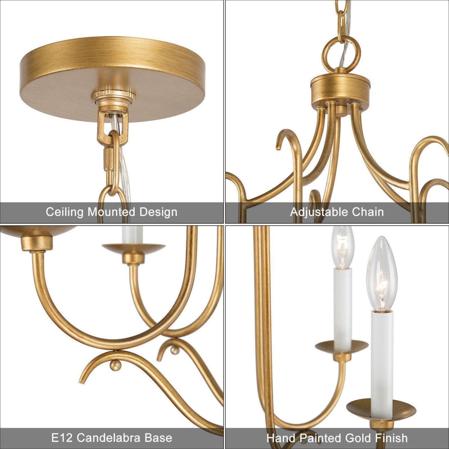 Modern Gold Dining Room Chandelier, 6-light Island Chandelier Ceiling Light with Candlestick Style