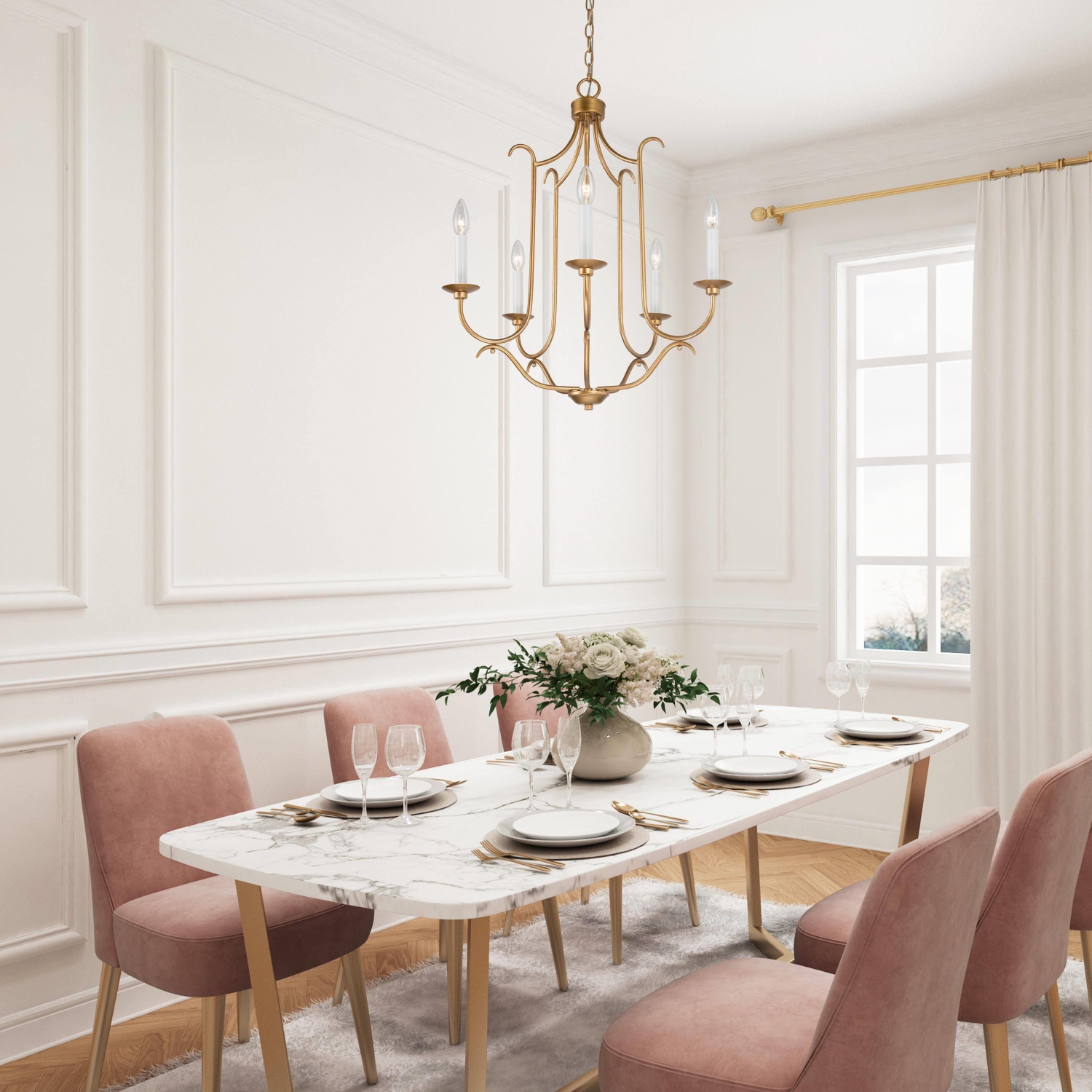 Modern Gold Dining Room Chandelier, 6-light Island Chandelier Ceiling Light with Candlestick Style