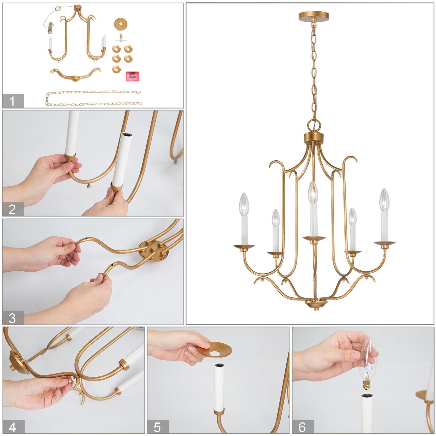 Modern Gold Dining Room Chandelier, 6-light Island Chandelier Ceiling Light with Candlestick Style