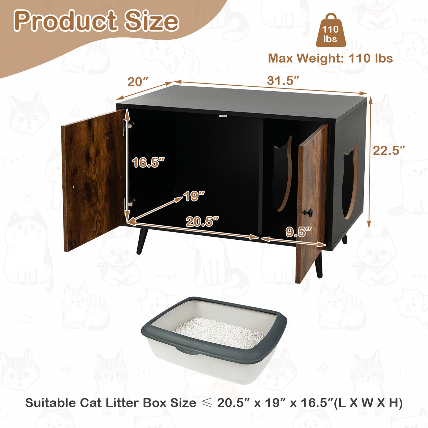 Gymax Industrial Cat Litter Box Enclosure Hidden Washroom Cat House End Table Cabinet