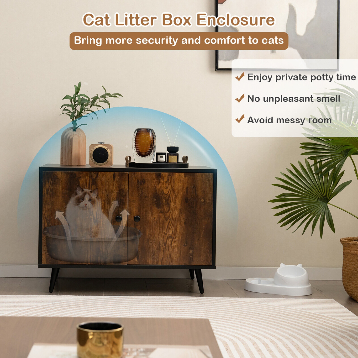 Gymax Industrial Cat Litter Box Enclosure Hidden Washroom Cat House End Table Cabinet
