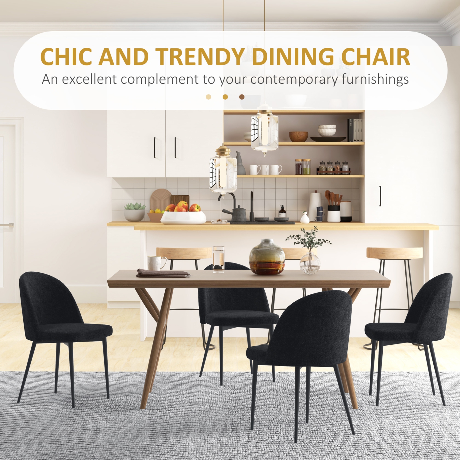 HOMCOM Modern Dining Chairs, Mid-Back Velvet-touch Upholstery Side Chair, Table Chair for Living Room, Dining Room, Black, Set of 4