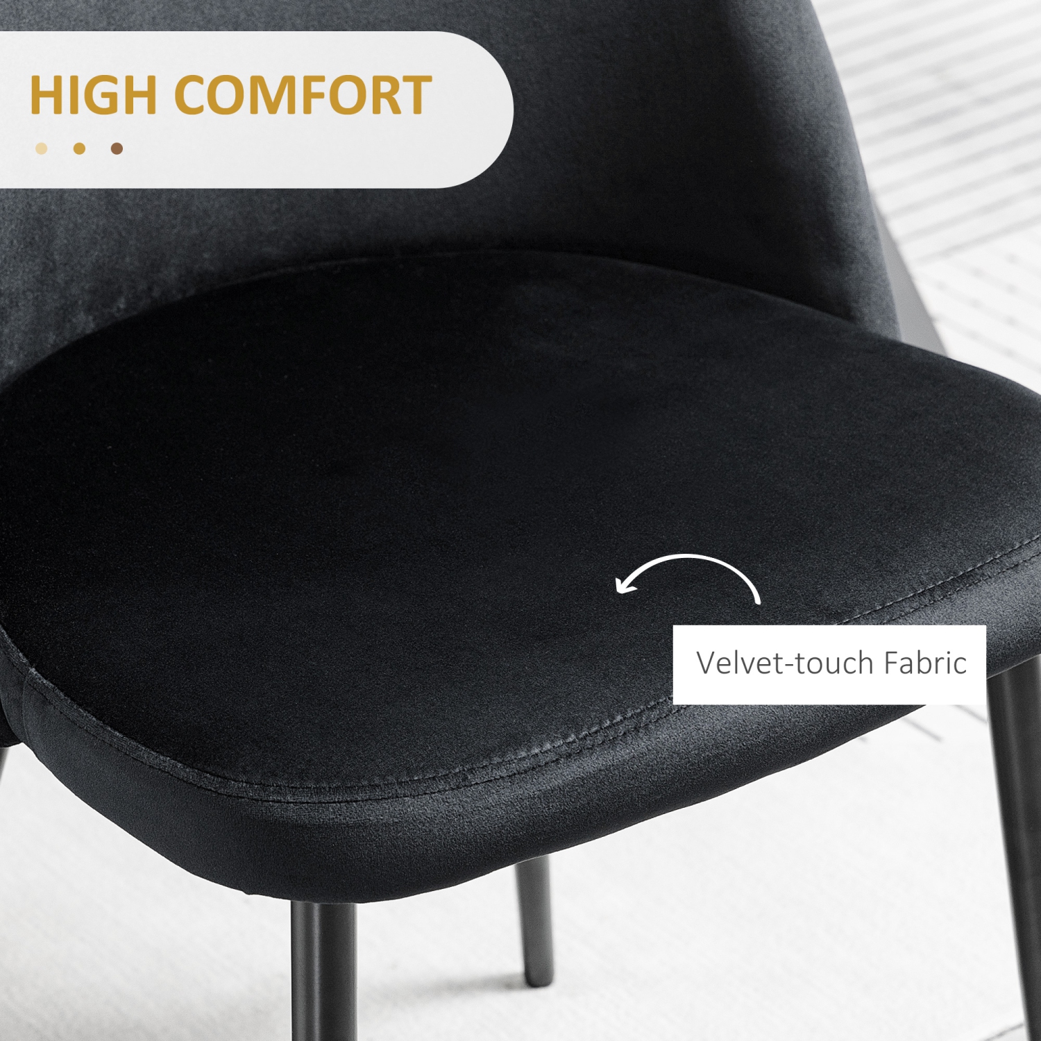 HOMCOM Modern Dining Chairs, Mid-Back Velvet-touch Upholstery Side Chair, Table Chair for Living Room, Dining Room, Black, Set of 4