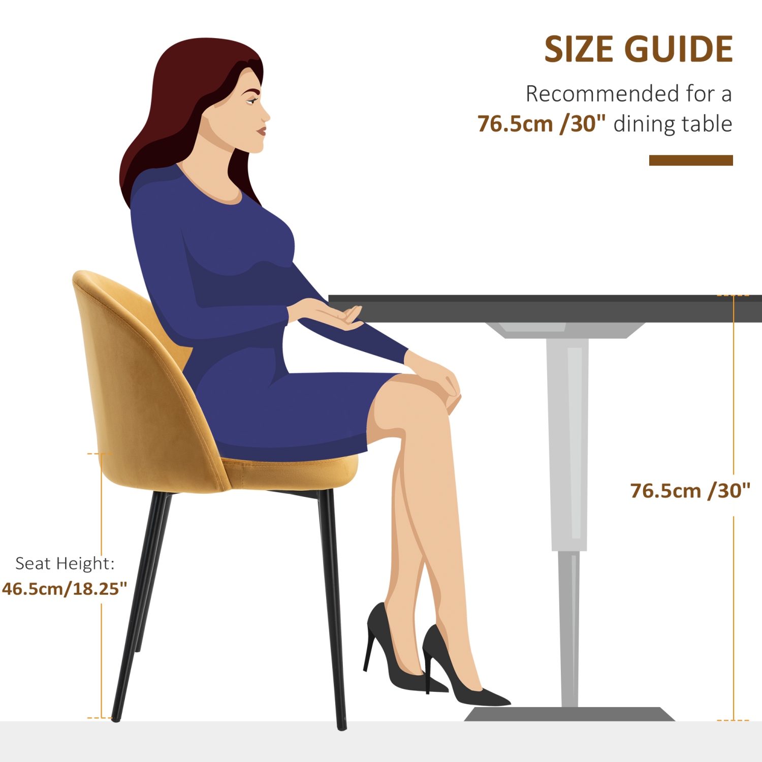 HOMCOM Chaises de salle à manger modernes, chaise d'appoint rembourrée au toucher velours, chaise de table pour salon, salle à manger, jaune, lot de 4