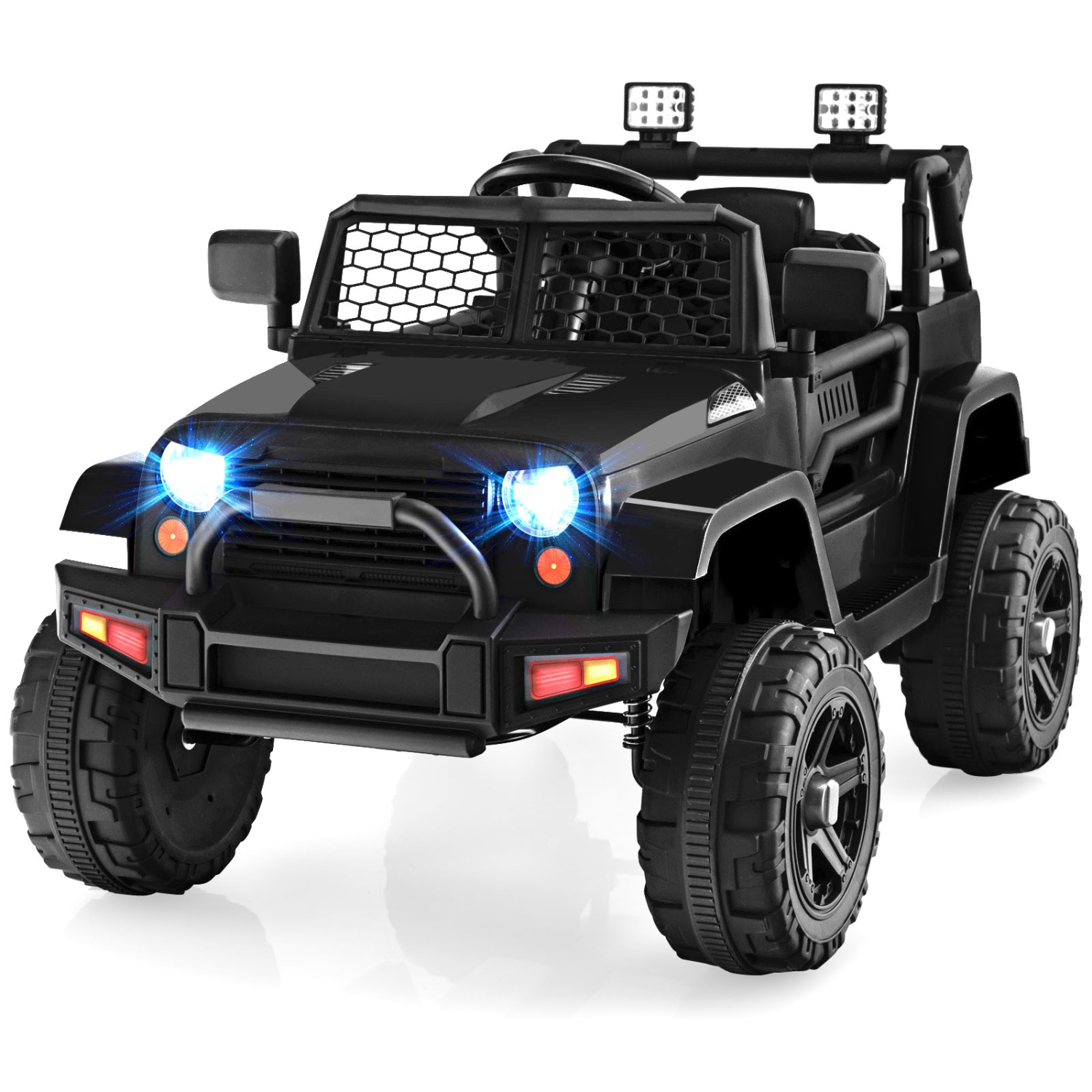 Topbuy 12V Kids Ride On Car Electric Vehicle Jeep with Parental Remote Music Horn Headlights Slow Start Function Black/White/Pink