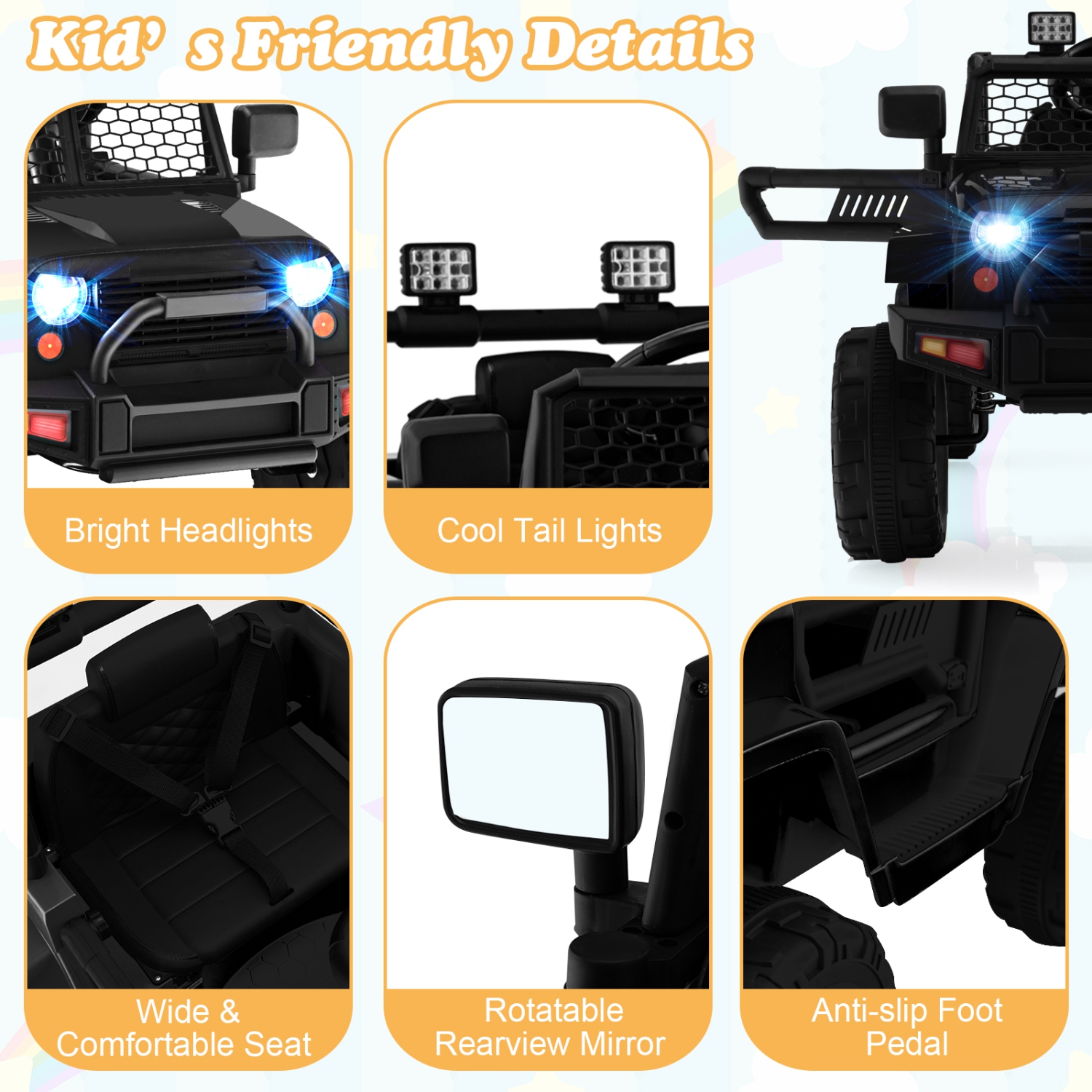 Topbuy 12V Kids Ride On Car Electric Vehicle Jeep with Parental Remote Music Horn Headlights Slow Start Function Black/White/Pink