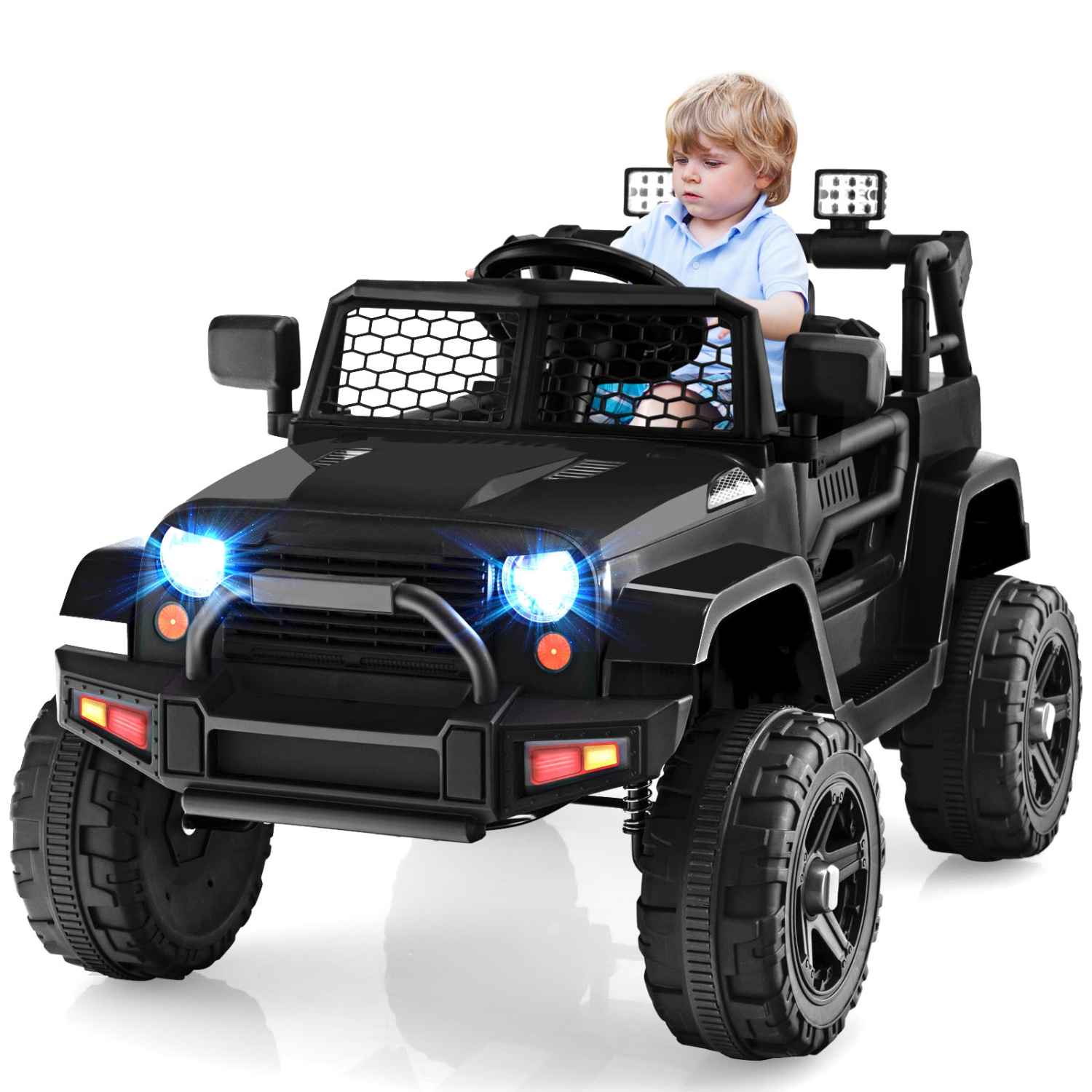 Topbuy 12V Kids Ride On Car Electric Vehicle Jeep with Parental Remote Music Horn Headlights Slow Start Function Black/White/Pink
