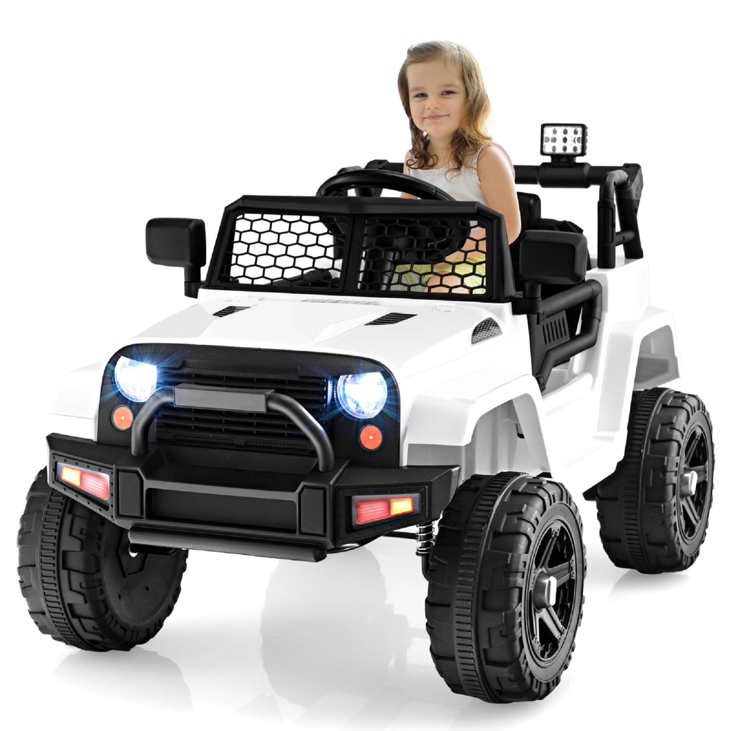 Topbuy 12V Kids Ride On Car Electric Vehicle Jeep with Parental Remote Music Horn Headlights Slow Start Function Black/White/Pink