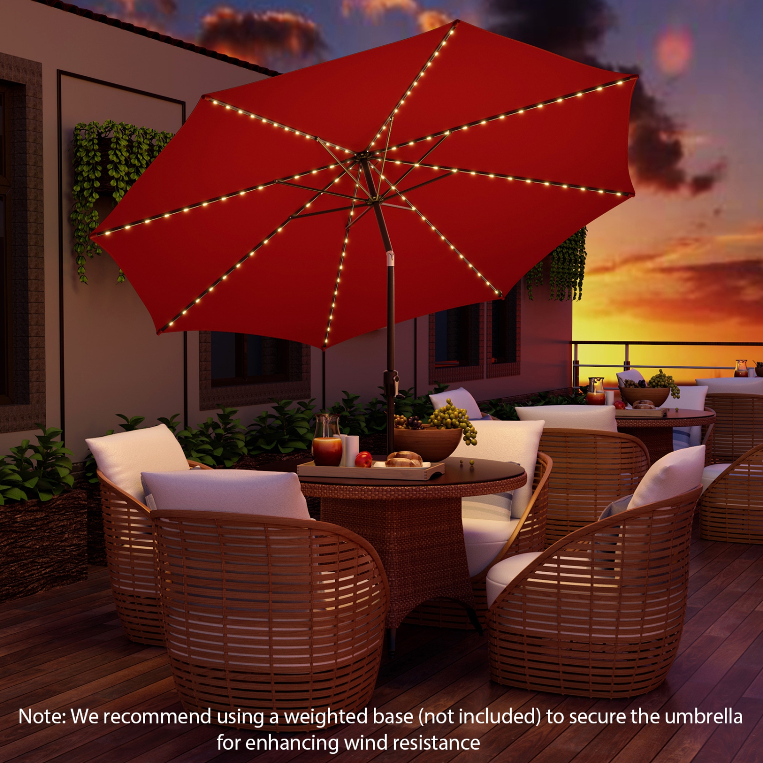 Topbuy 10FT Solar Umbrella Patio Umbrella with 112 LED Lights Outdoor Table Market Umbrella with Crank Lifting Handle & Push Button Tilt System