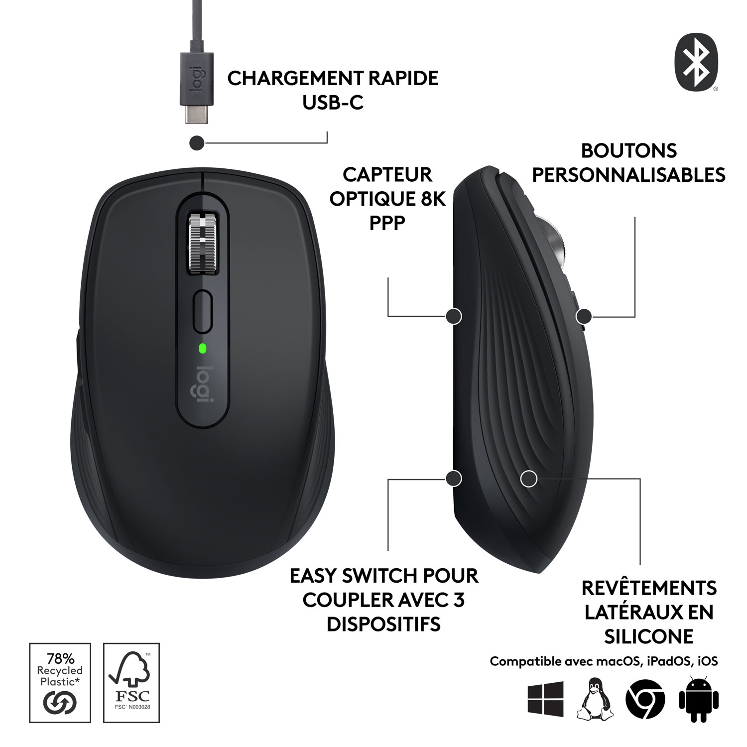 Logitech MX Anywhere 3S Wireless Compact Darkfield Mouse with Programmable Buttons