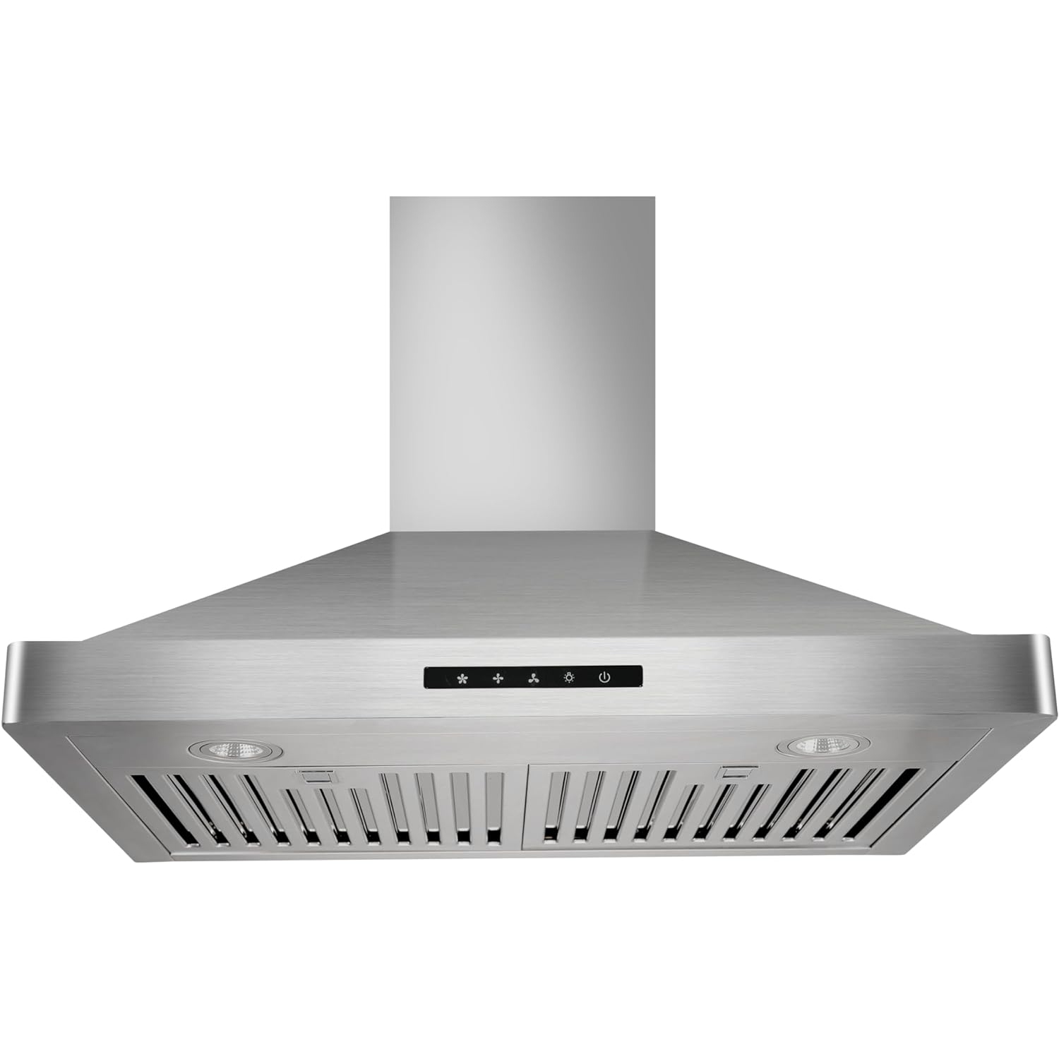 Vesta Milan 800CFM Stainless Steel European Style Wall Mount Range Hood With LED Lights, Touch Screen, And Round Front Edges