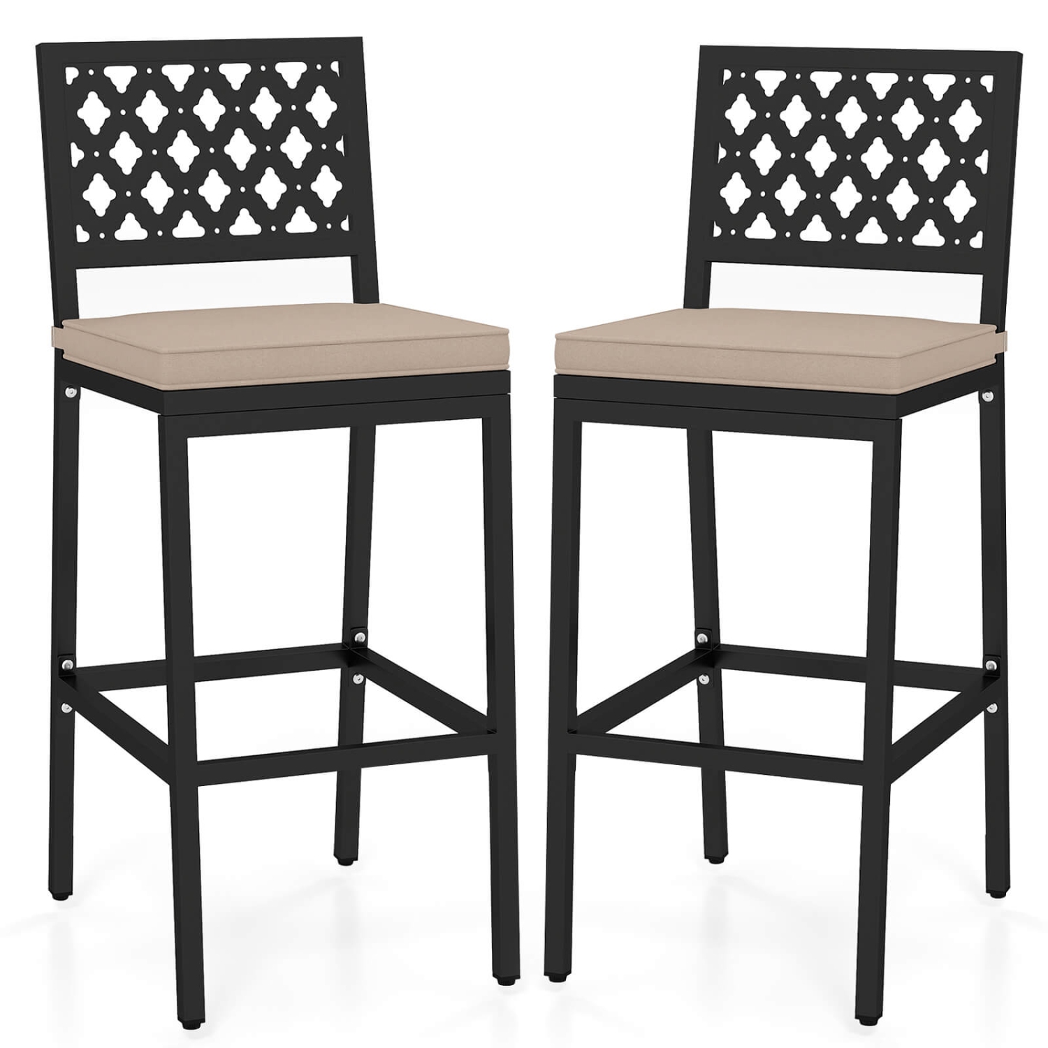 Costway Outdoor Bar Stools Set of 2 with Exquisite Backrests Humanized Footrests for Porch