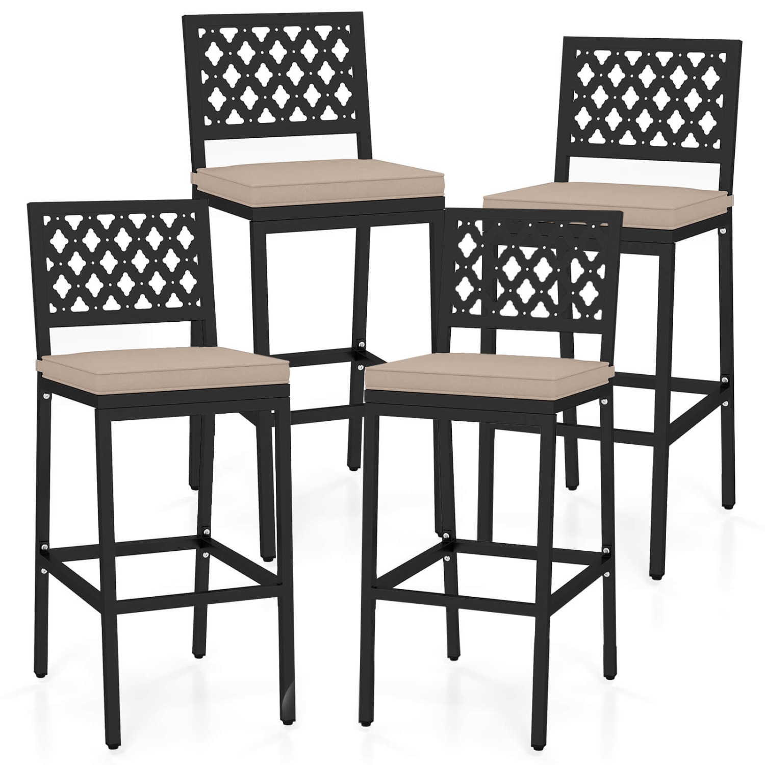 Costway Outdoor Bar Stools Set of 2 with Exquisite Backrests Humanized Footrests for Porch