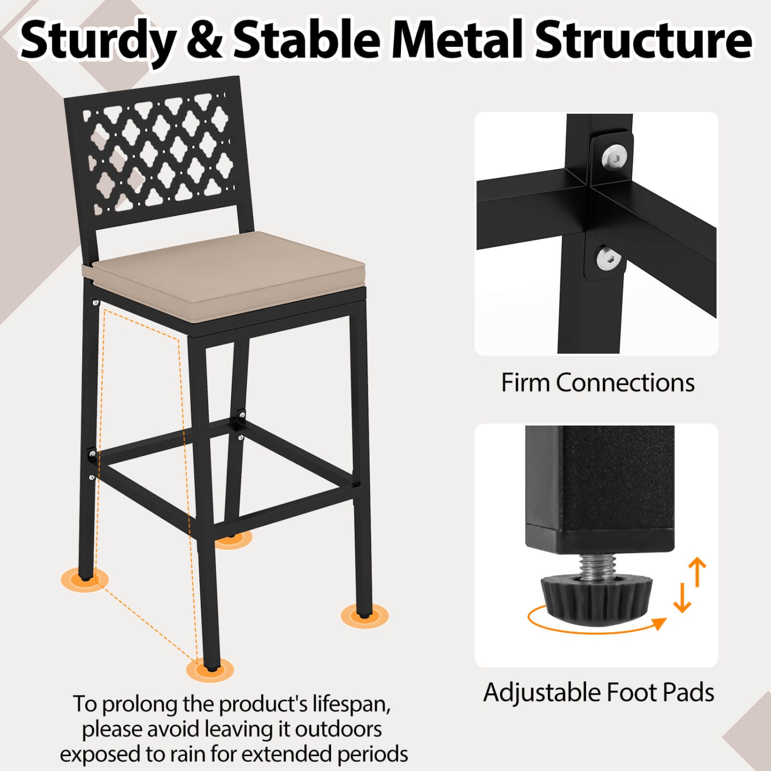 Costway Outdoor Bar Stools Set of 2 with Exquisite Backrests Humanized Footrests for Porch