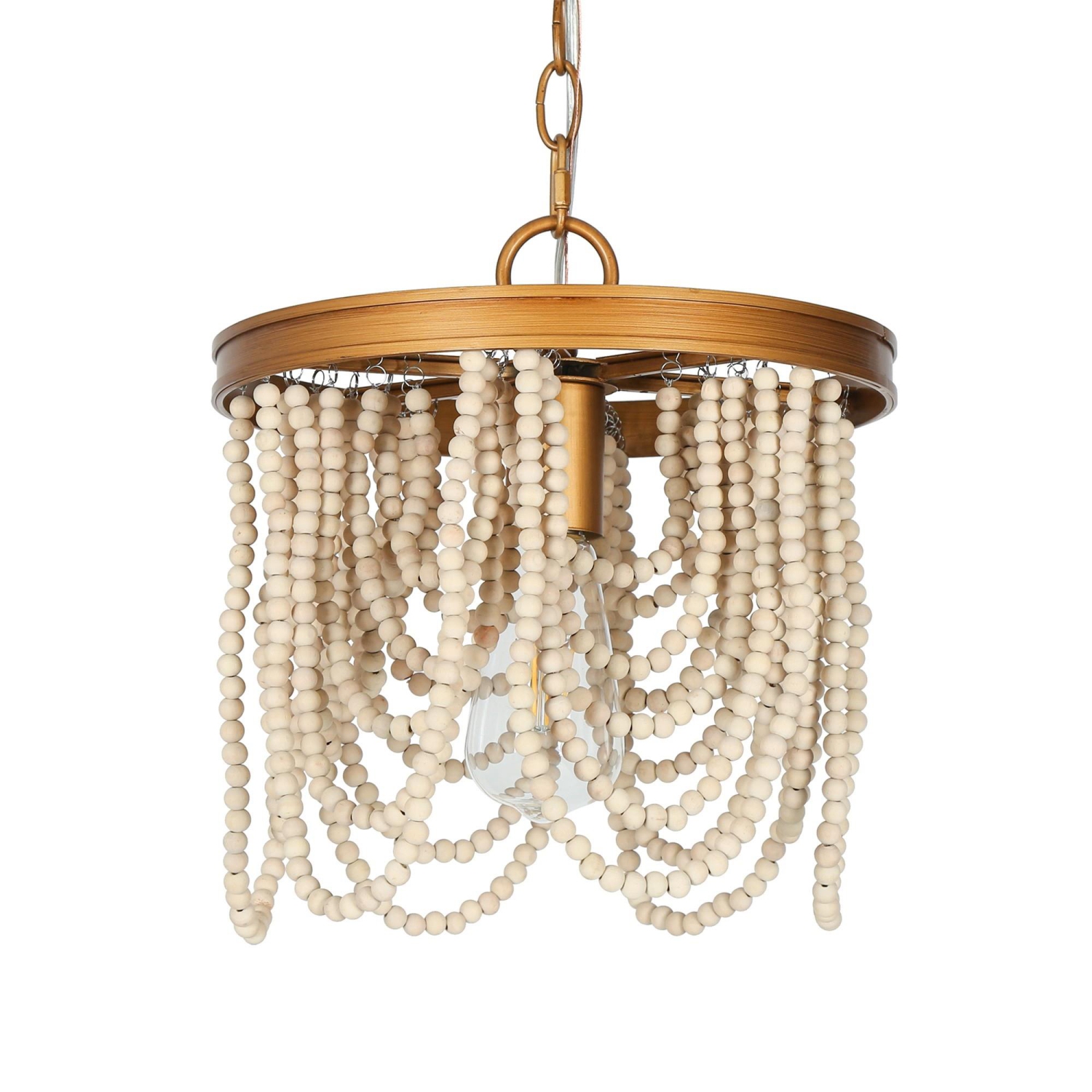 Modern Farmhouse Empire Beaded Chandelier Light, 1-Light Transitional Boho Candlestick Chandelier with White Wood Beads