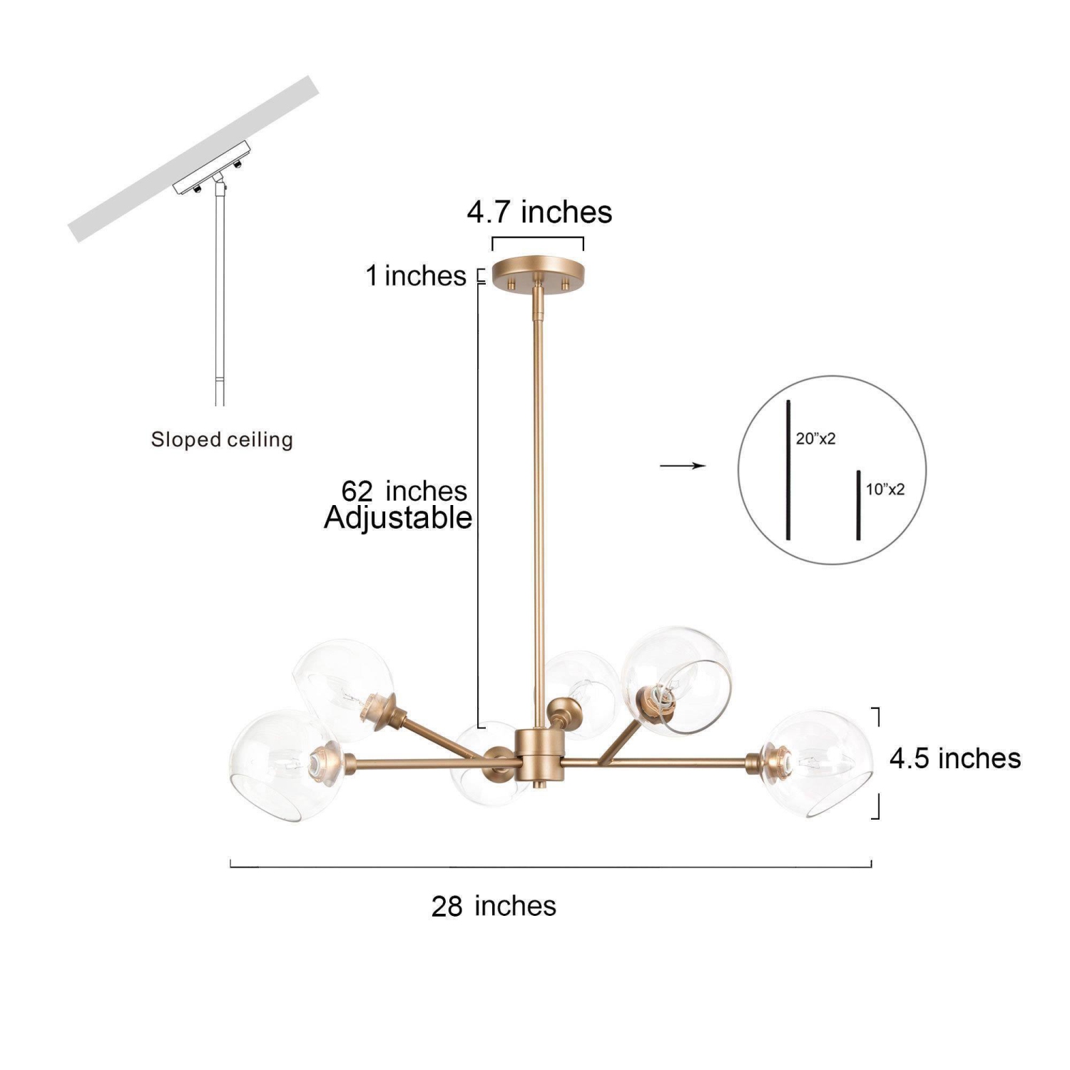 Lustre de salle à manger moderne doré, 31,5 po. Lustre de chambre Spoutnik de ferme à 6 lumières