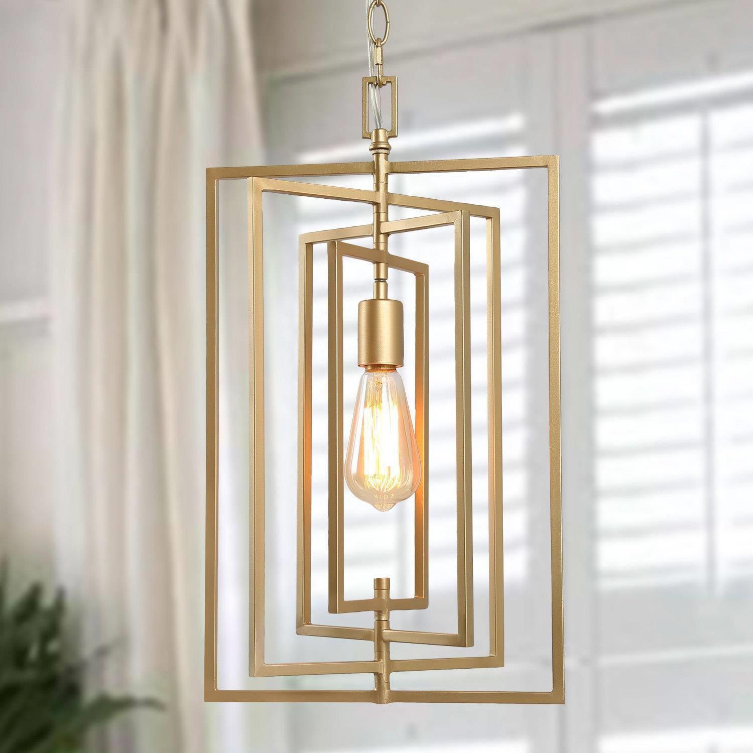 Lampe suspendue moderne de cuisine dorée, 1 lampes géométriques, lustre industriel de salle à manger