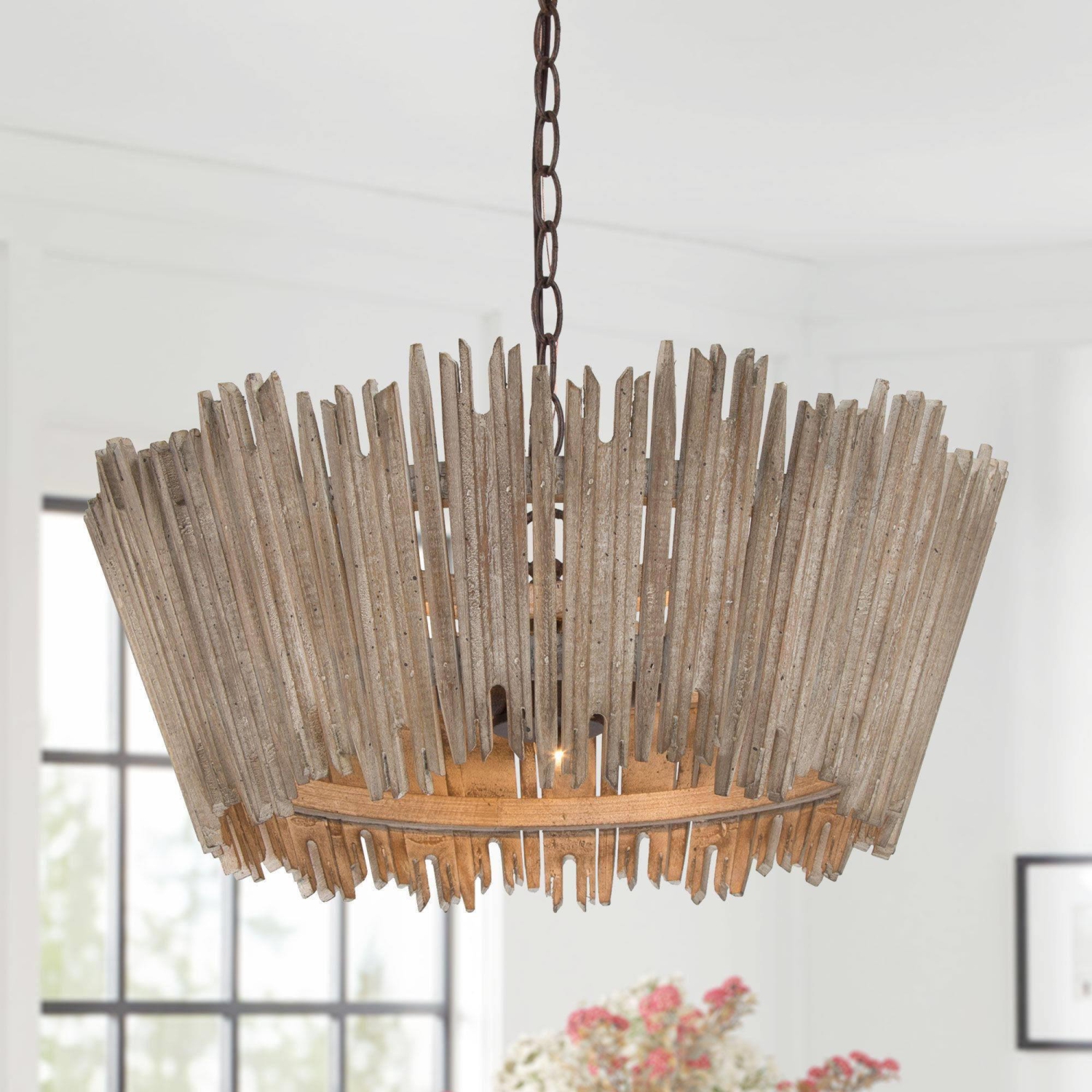 Lustre Farmhouse en bois brun Lustre Maya à 3 lumières fabriqué à la main Drum Island