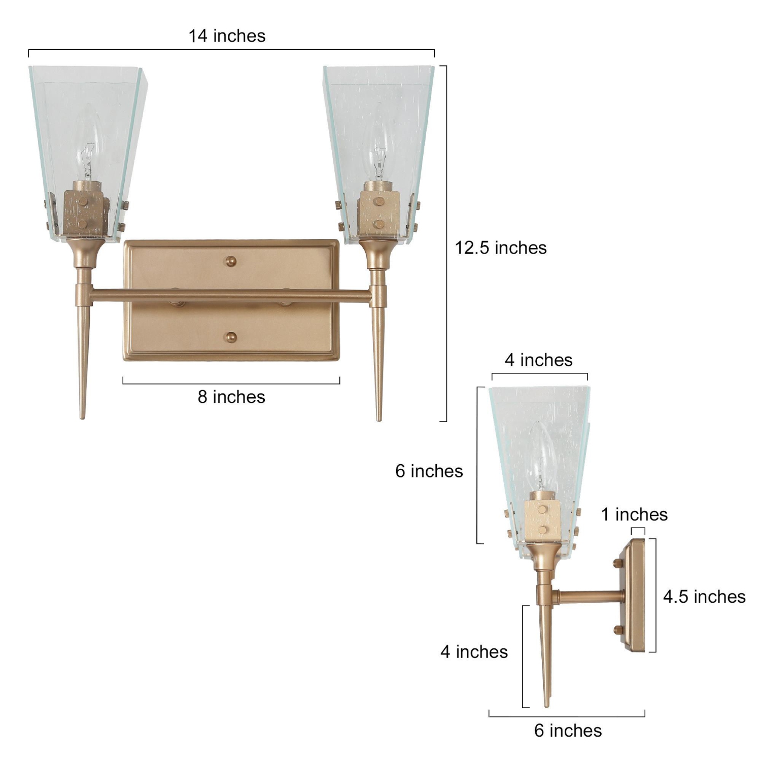 Modern 2-Light Bell Gold Vanity Light Bathroom Wall Light Fixture with Seeded Glass Shades