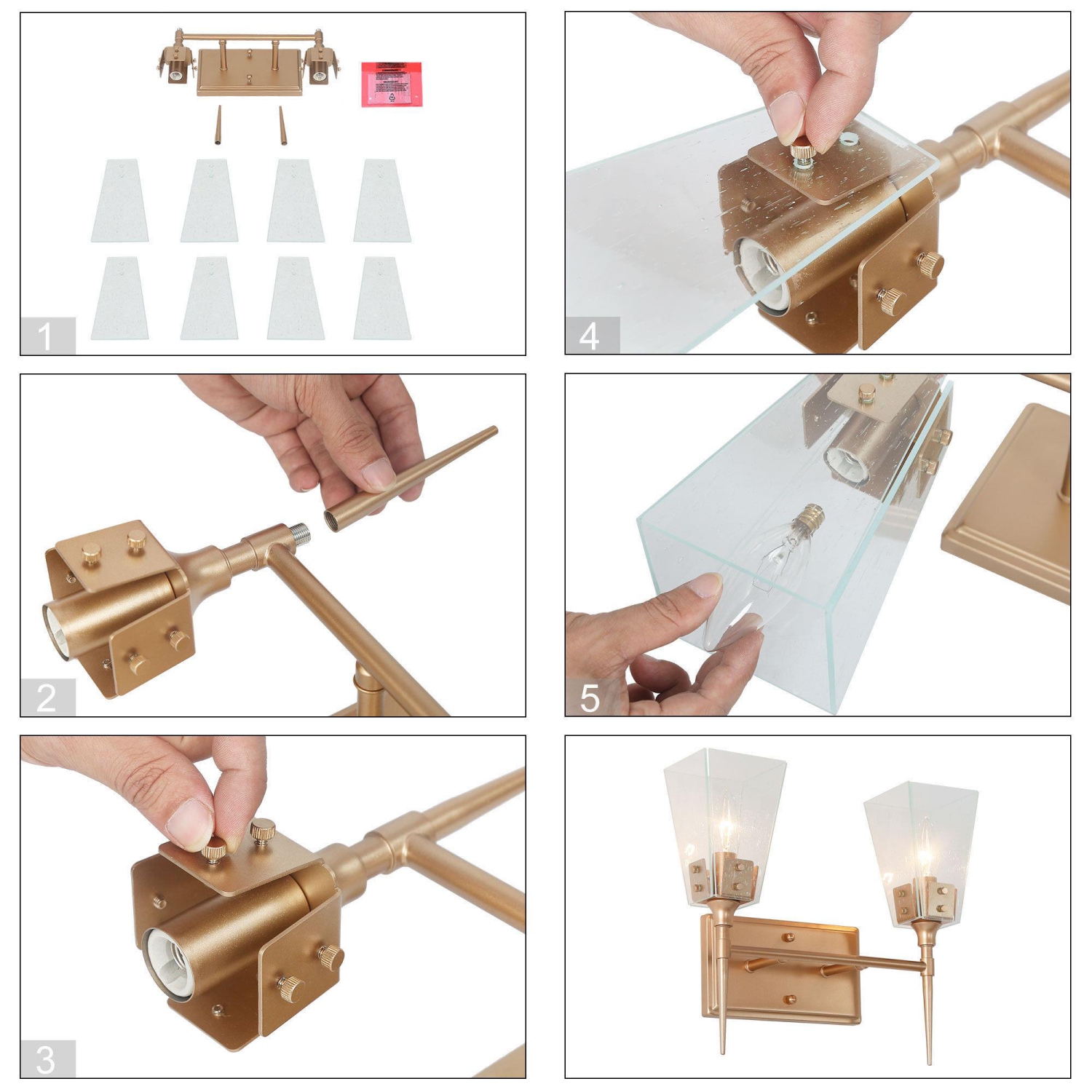 Modern 2-Light Bell Gold Vanity Light Bathroom Wall Light Fixture with Seeded Glass Shades